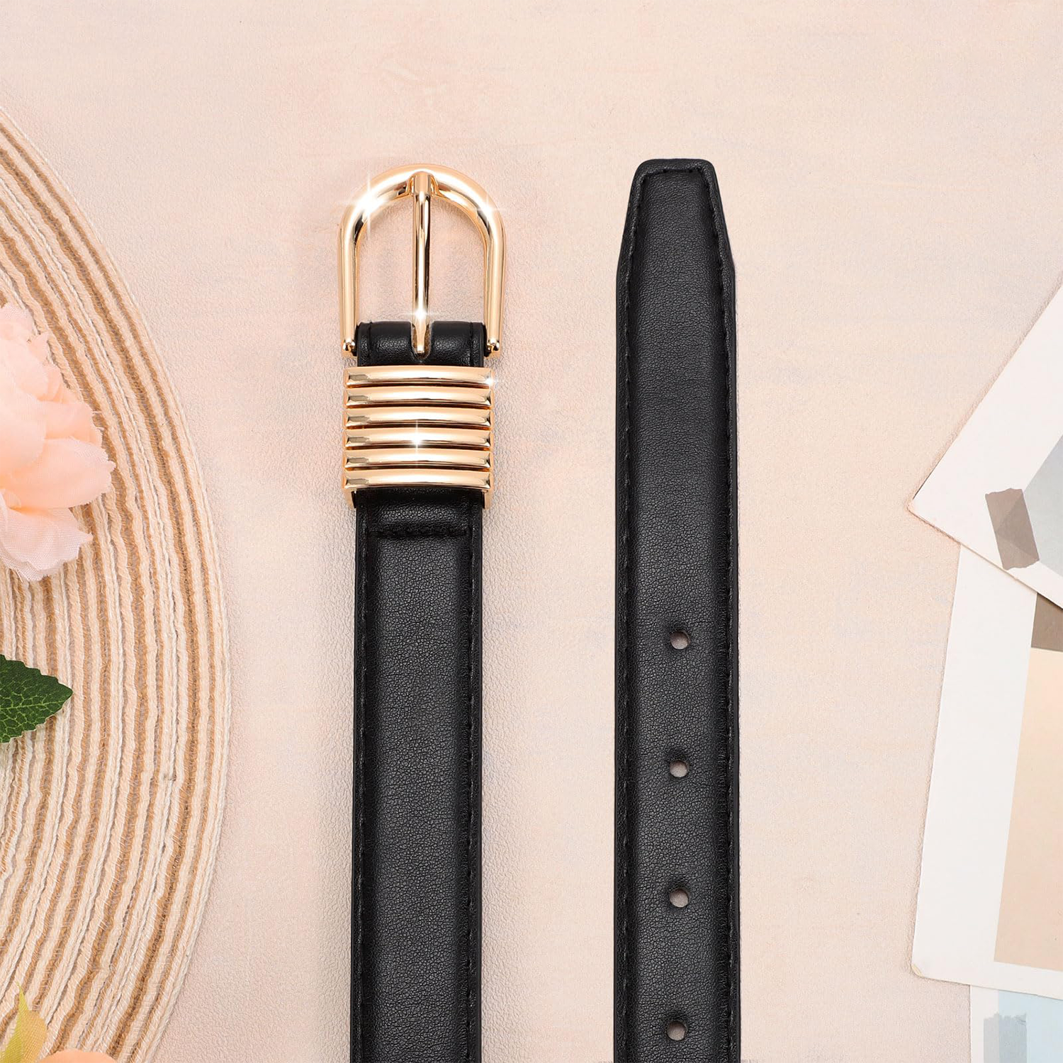 Women Skinny Vegan Leather Belt for Jeans