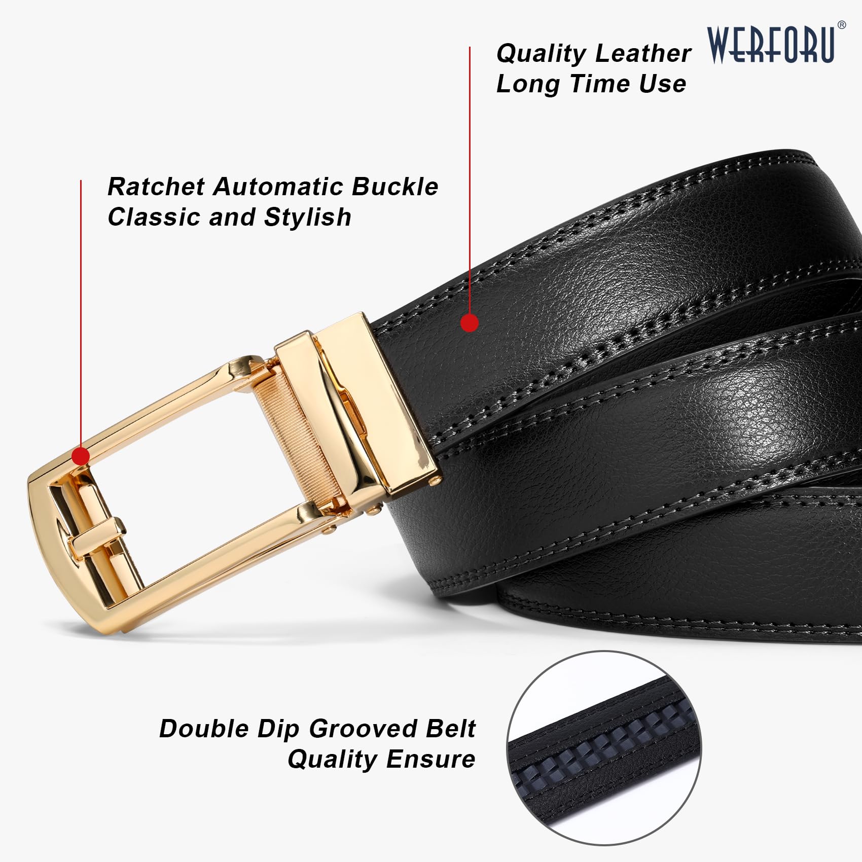 Ratchet Belt With Automatic Buckle Fits Waist Up to 52"