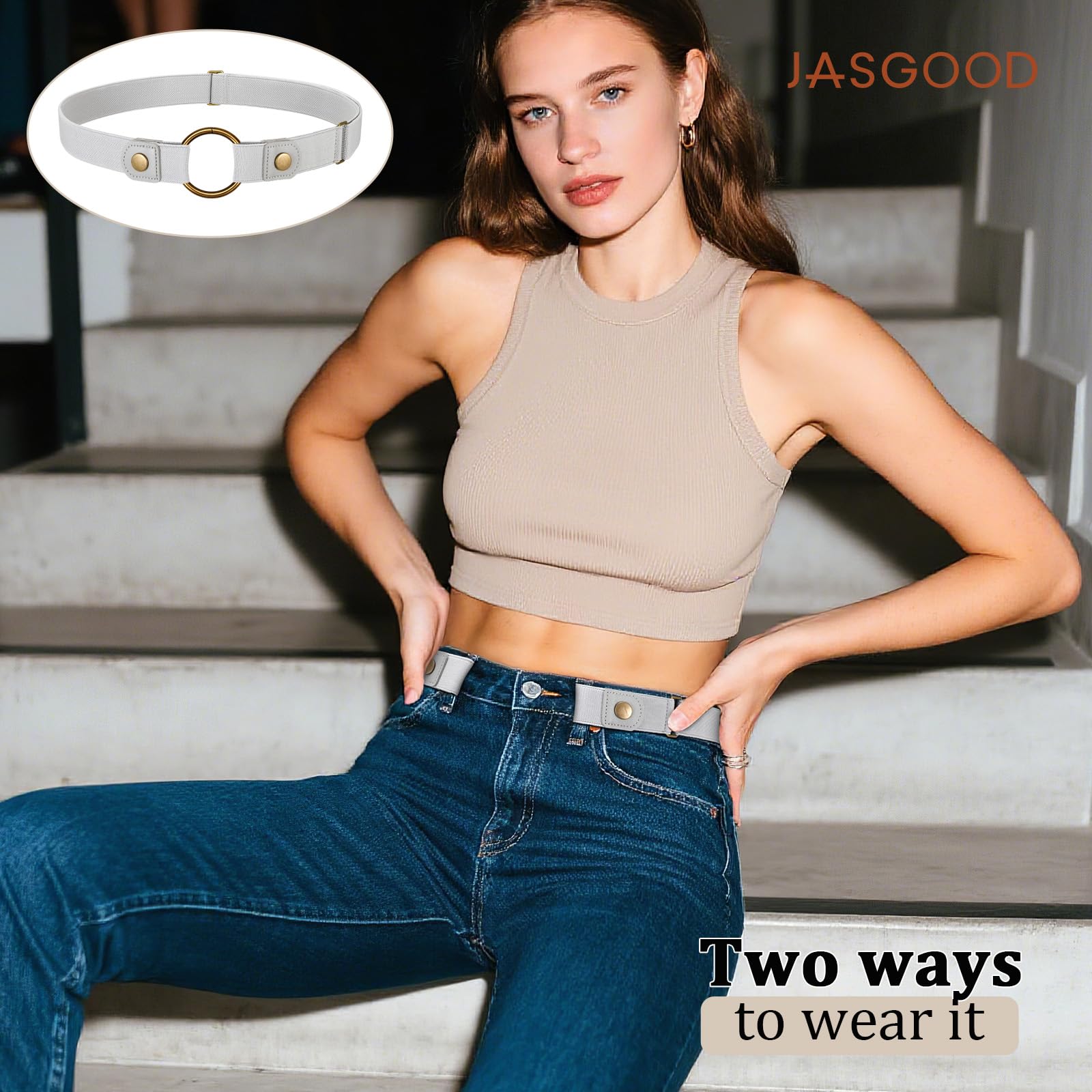 2-Pack Buckle-less Stretch Belt for Women Men