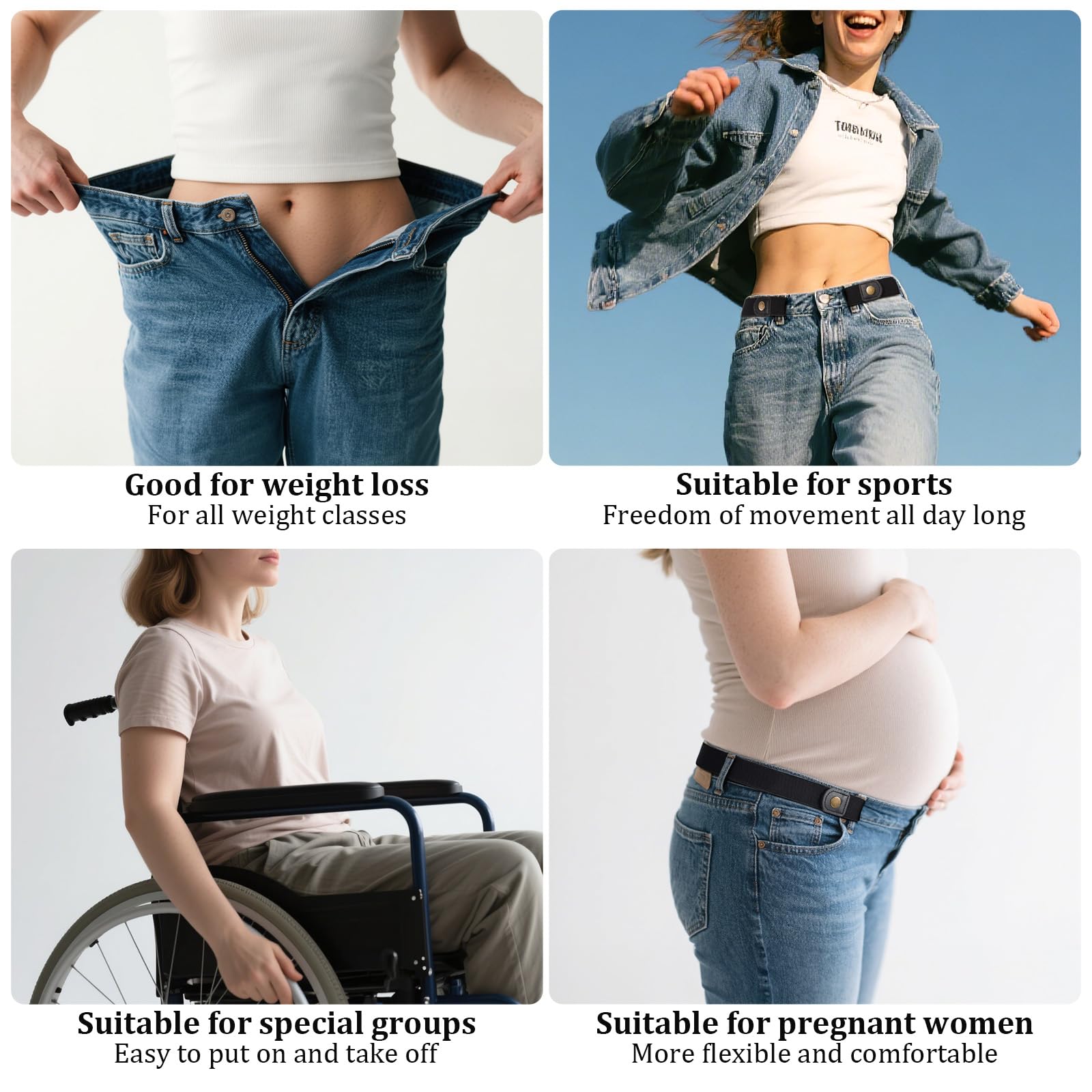 2-Pack Buckle-less Stretch Belt for Women Men