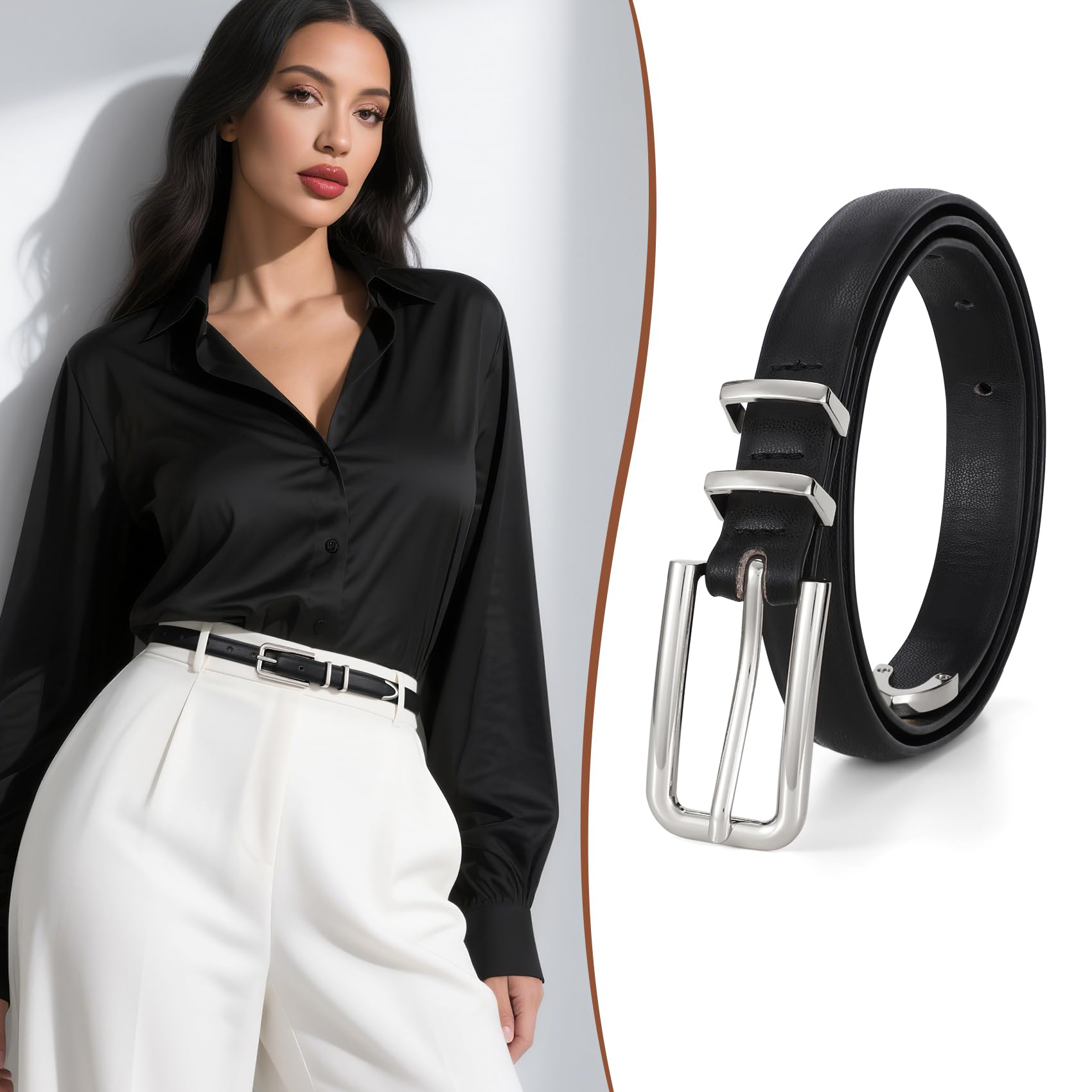 Thin Waist Belt with Square Gold Buckle