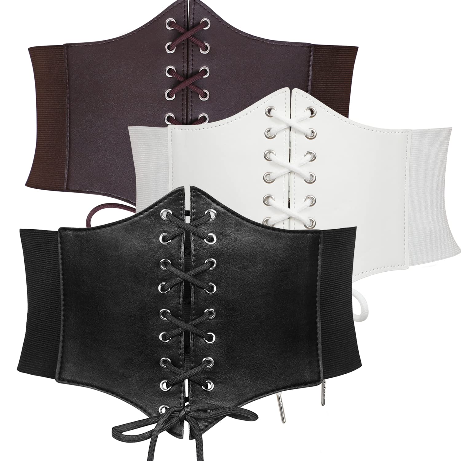 3-Pack Lace-up Tied Elastic Corset Belts for Halloween