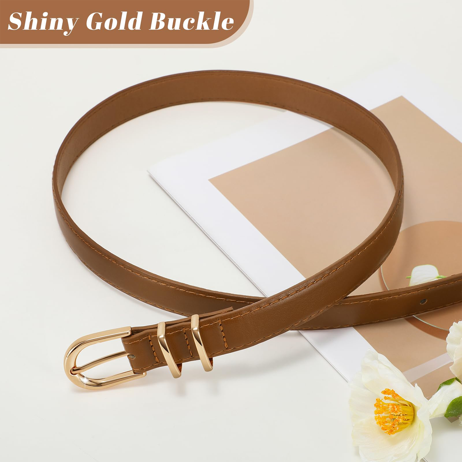 Women Skinny Vegan Leather Belt for Jeans