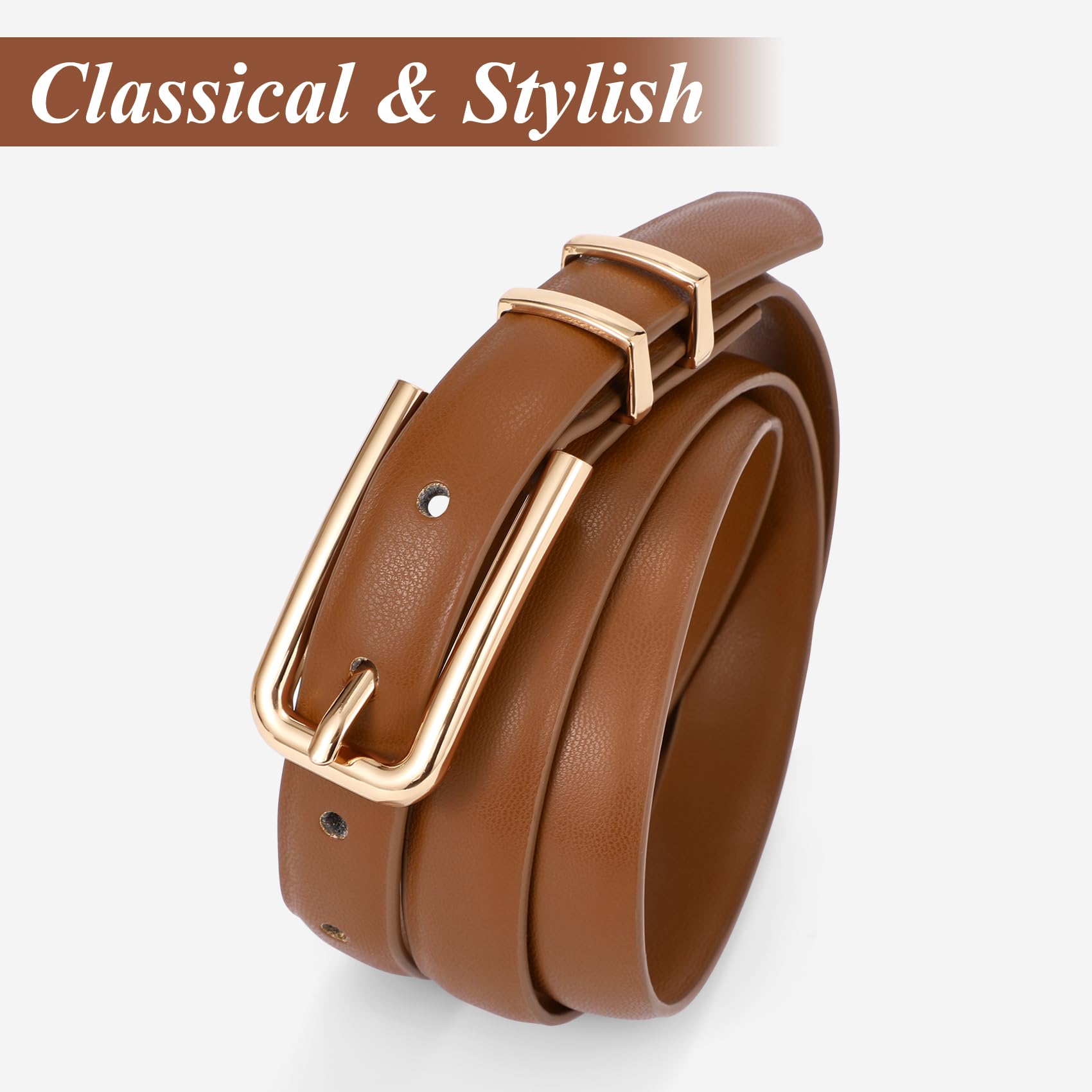 Thin Waist Belt with Square Gold Buckle