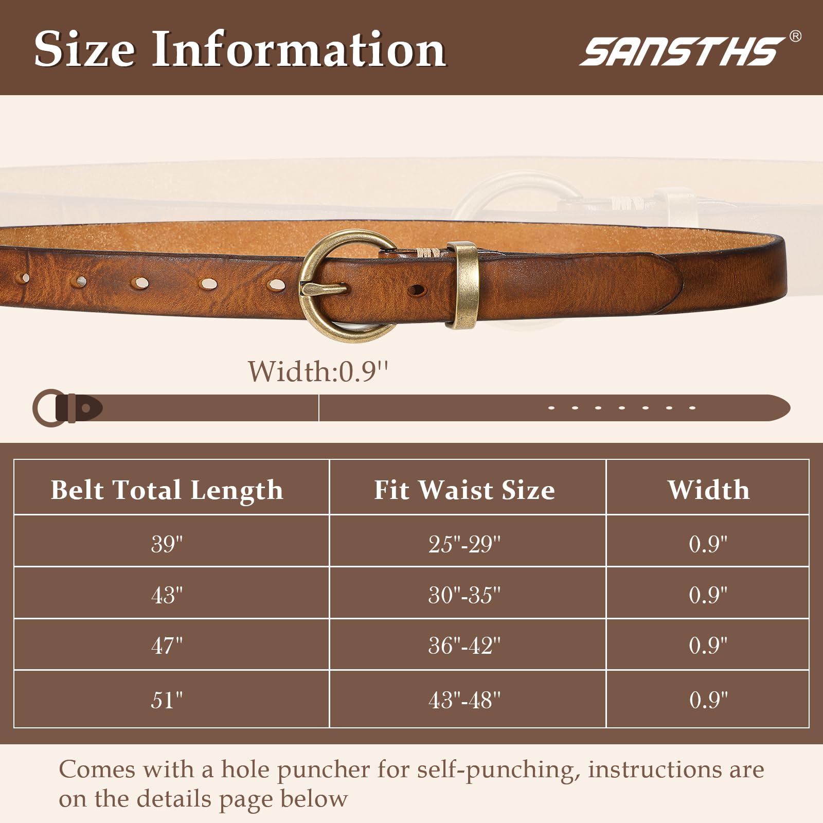 Vintage Cowhide Skinny Leather Belt - JASGOOD OFFICIAL