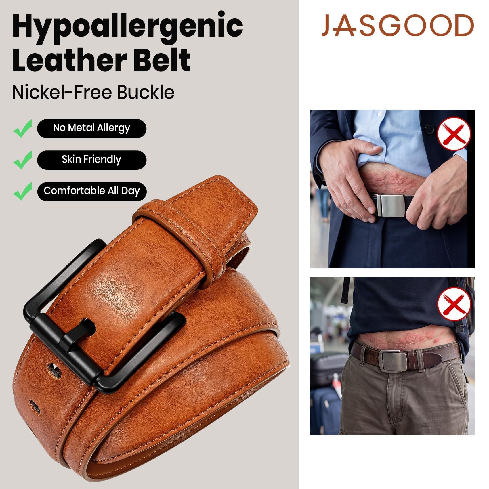 Nickel Free TSA Approved Leather Belt For Men
