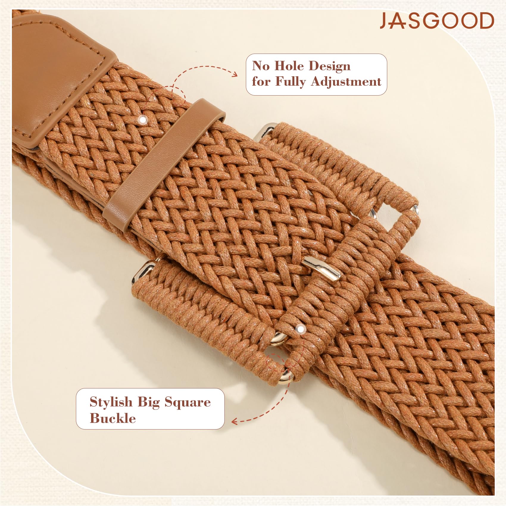 Rattan Waist Belt with Square Buckle