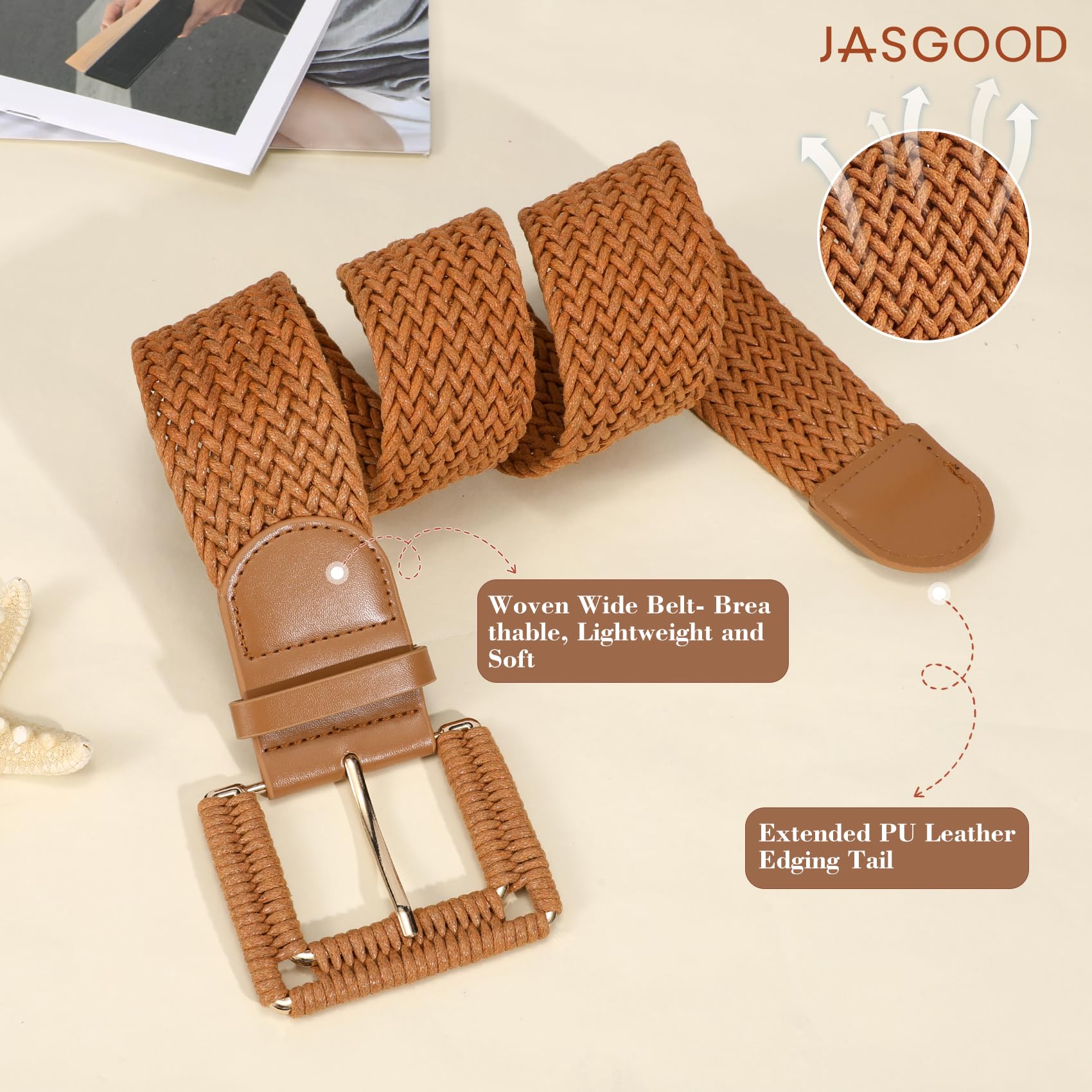Rattan Waist Belt with Square Buckle