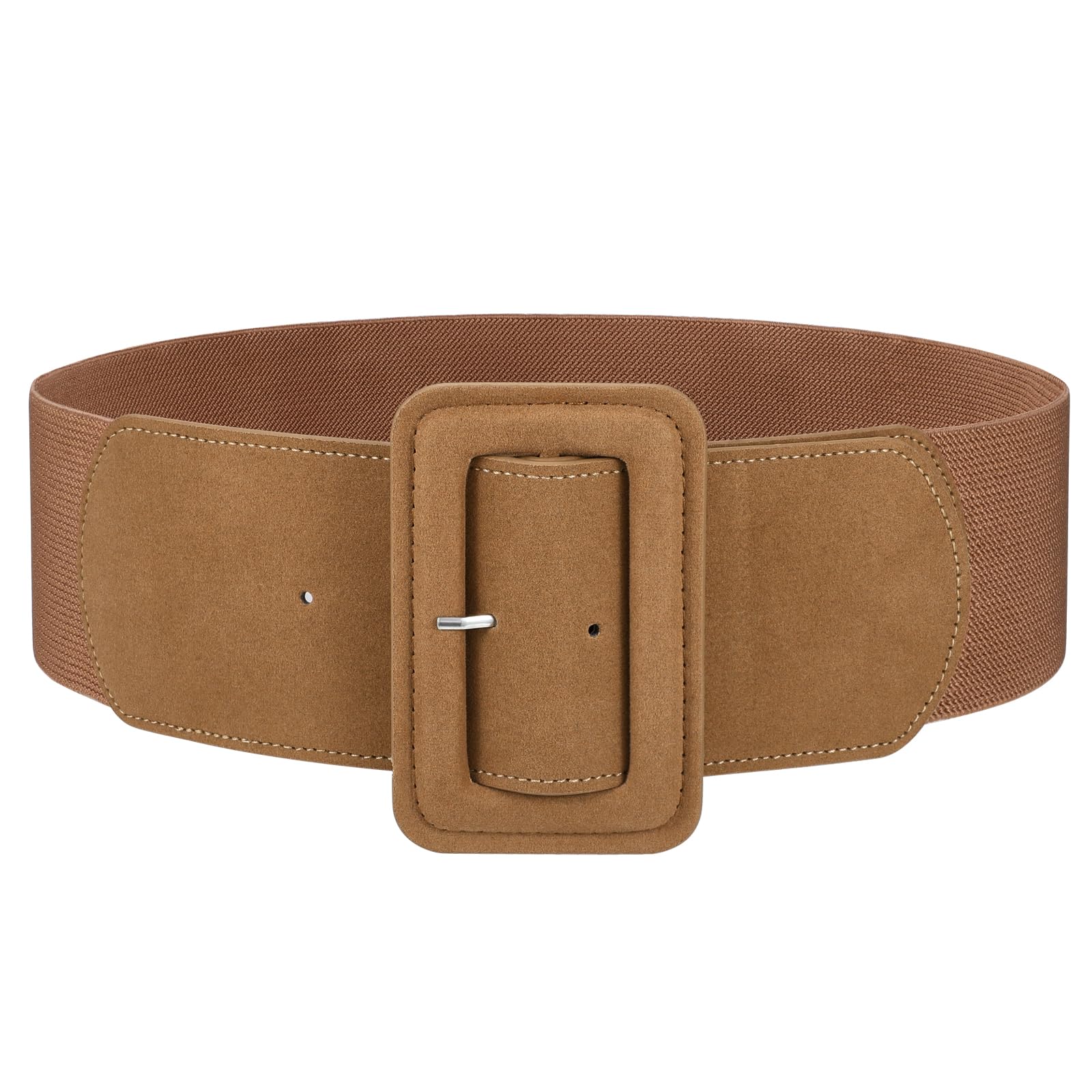 Elastic Suede Wide Belt with Vintage Chunky Square Buckle