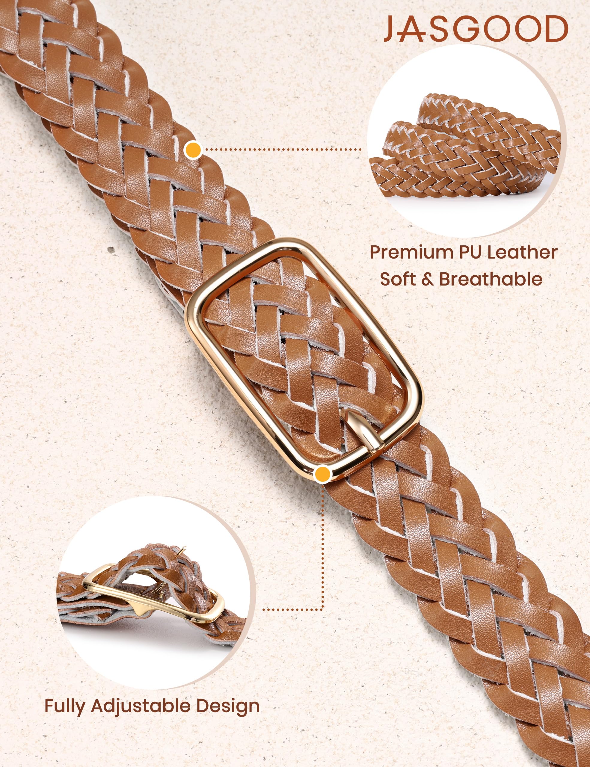 No-Hole Braided Leather Belts Plus Size