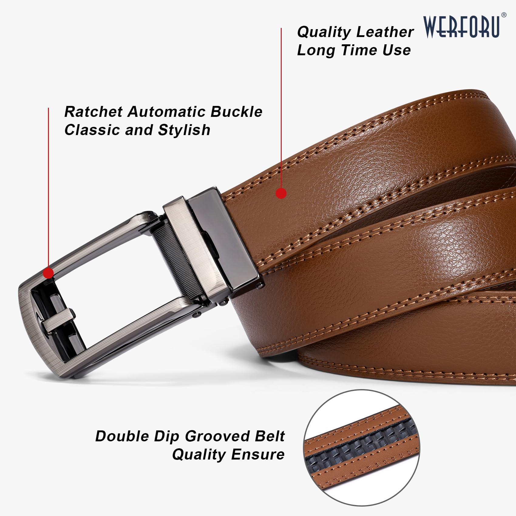 Ratchet Belt With Automatic Buckle Fits Waist Up to 52"