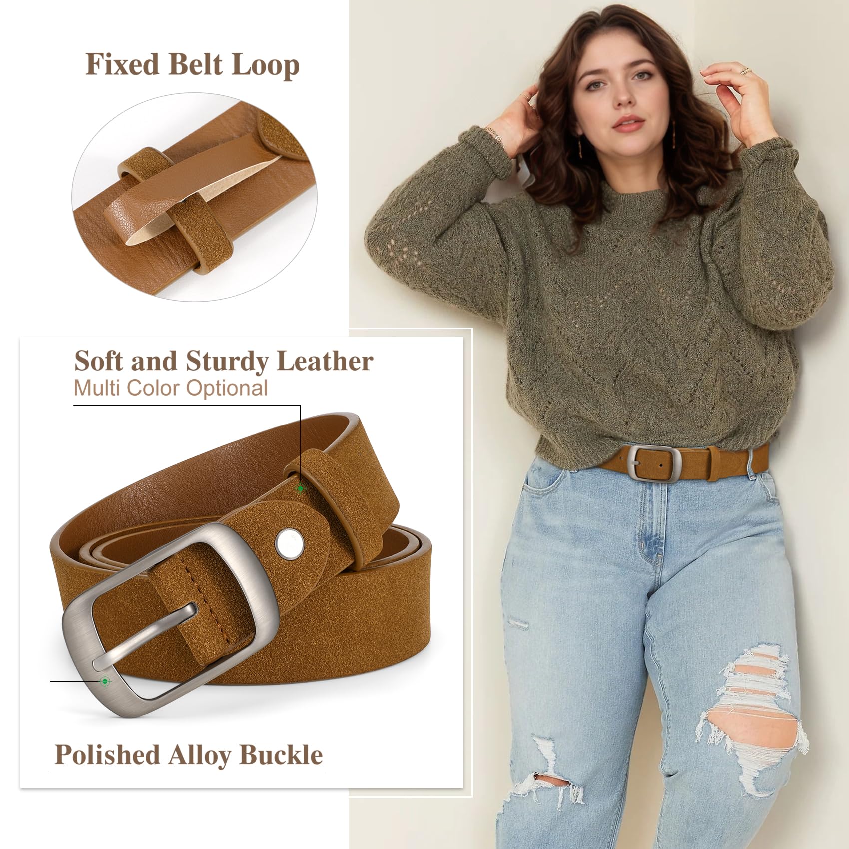 Plus Size Women Leather Belt with Pin Buckle