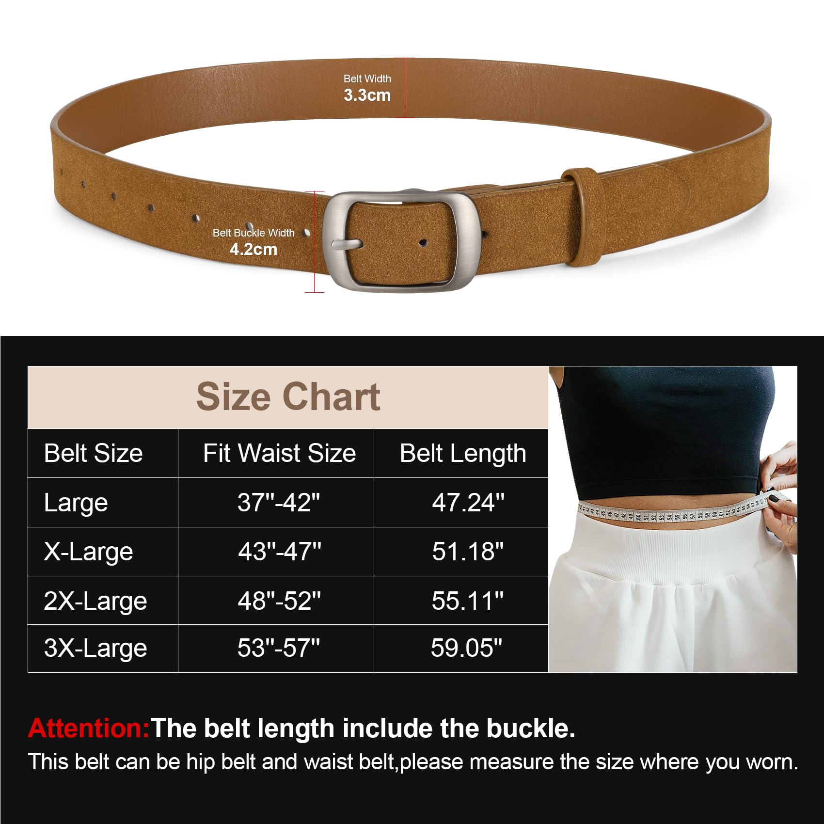 Plus Size Women Leather Belt with Pin Buckle