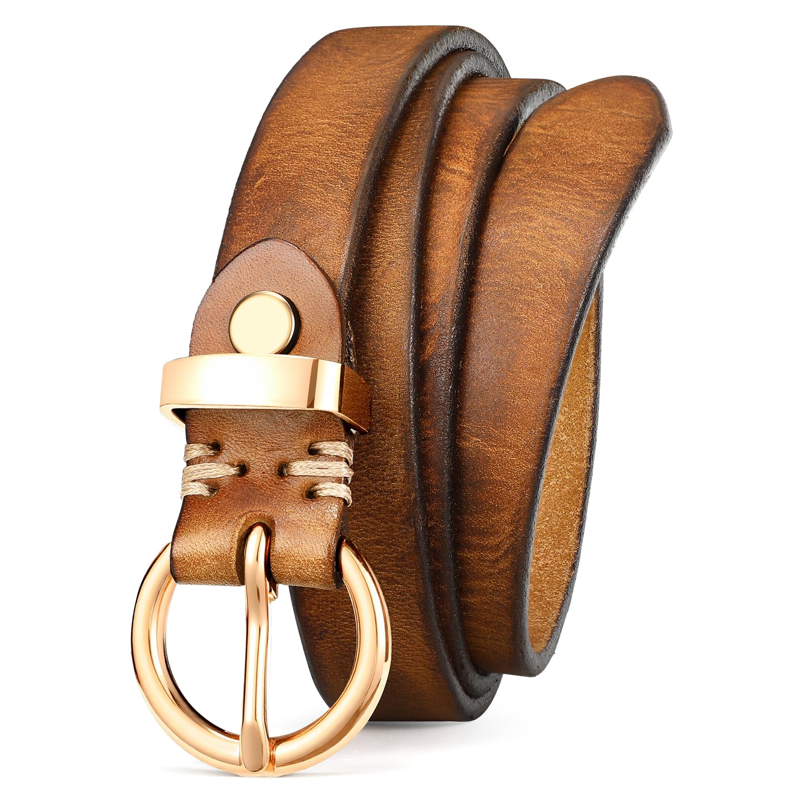 Vintage Cowhide Skinny Leather Belt - JASGOOD OFFICIAL