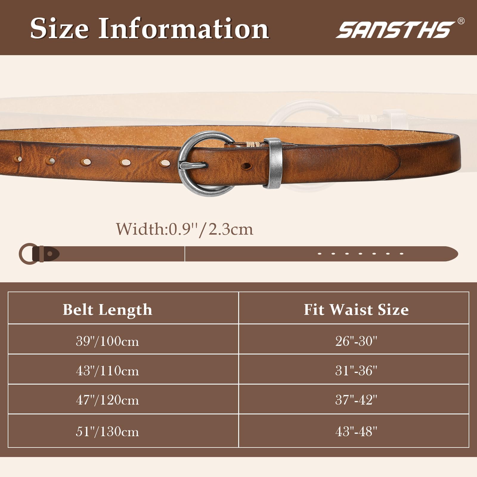 Vintage Cowhide Skinny Leather Belt - JASGOOD OFFICIAL