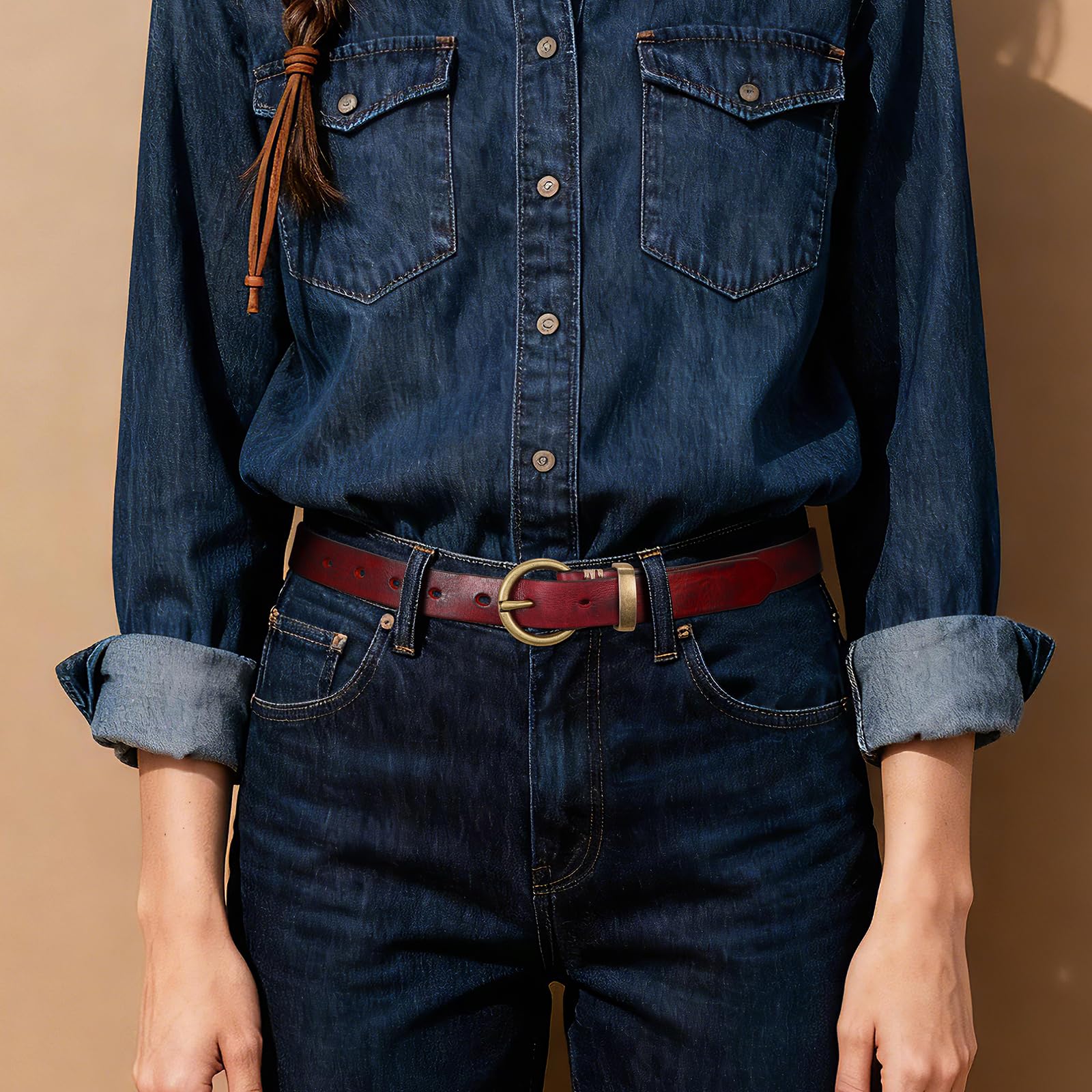 Vintage Cowhide Skinny Leather Belt - JASGOOD OFFICIAL