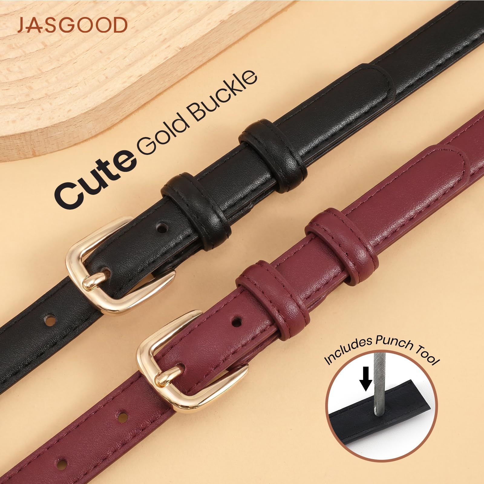 21 Colors Ladies Belt with Gold Buckle
