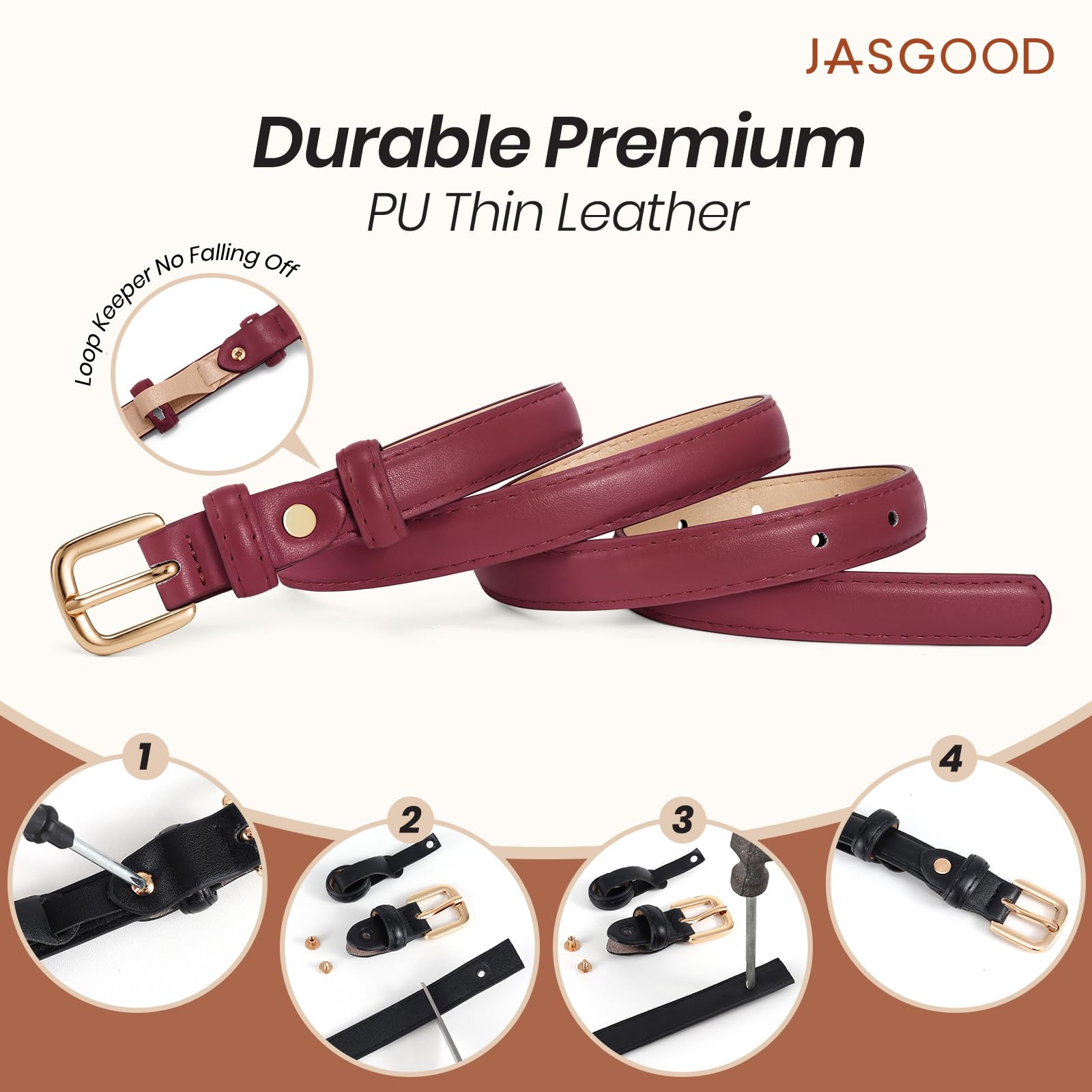 21 Colors Ladies Belt with Gold Buckle