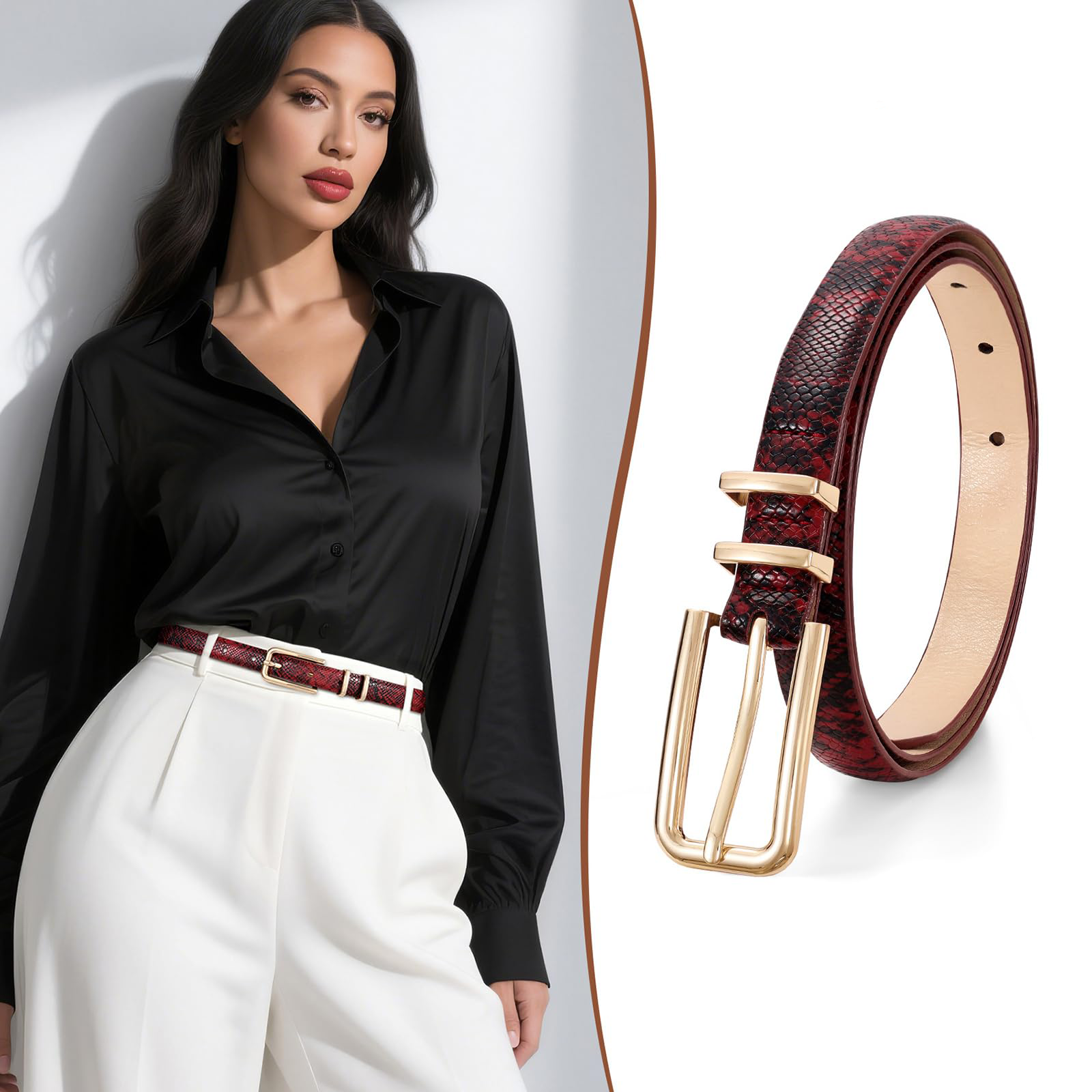 Thin Waist Belt with Square Gold Buckle