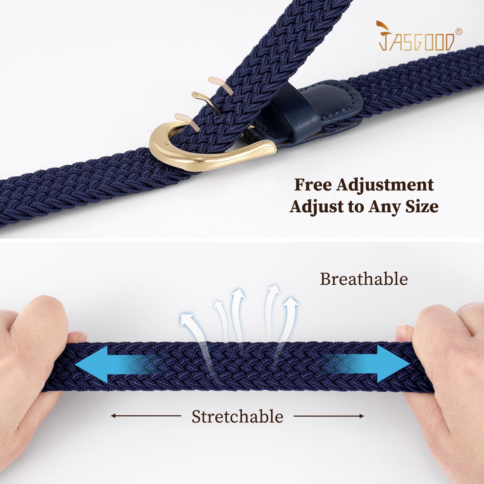 2-Pack Elastic Woven Stretch Fabric Braided Belts for Women