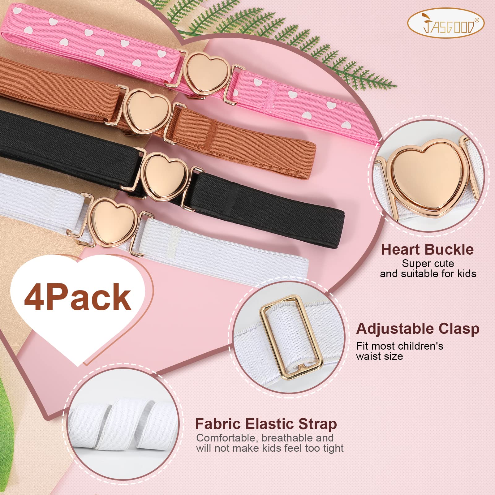 Adjustable Boys Girls Teens Stretch Belts with Heart Buckle