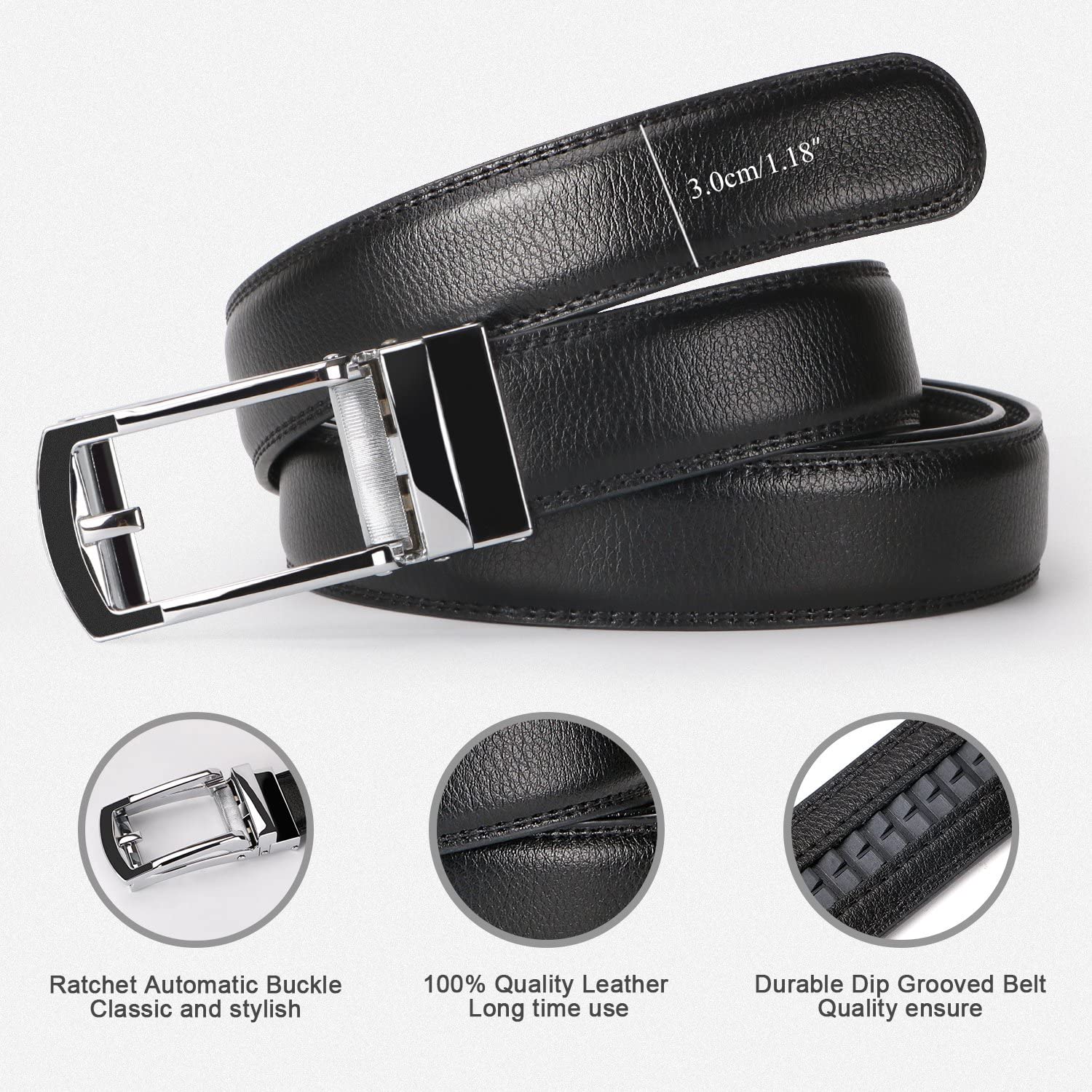 2-Pack Sliding Ratchet Belt For Trousers 1.18" Width