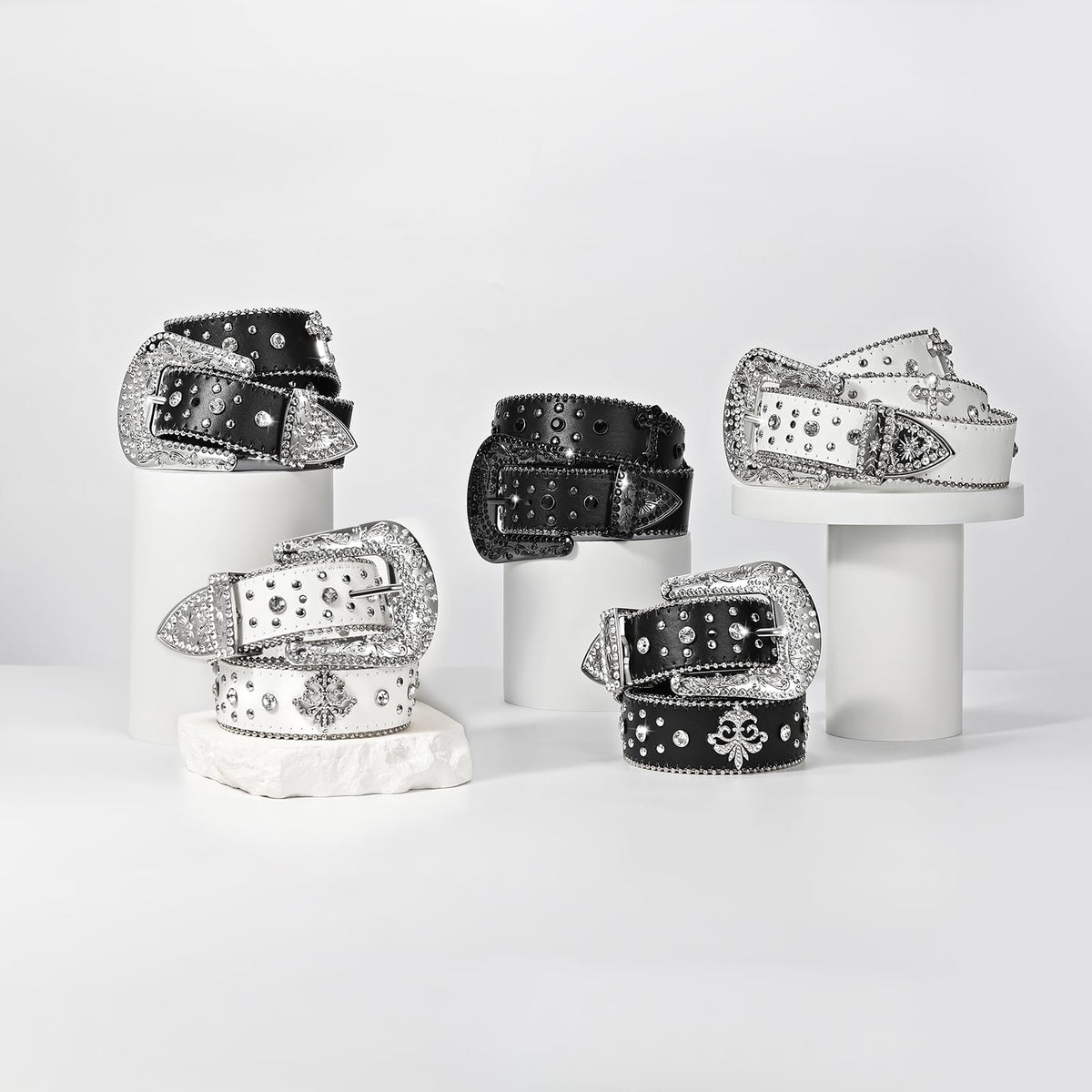 Rhinestone Studded Belt With Cross Crown - JASGOOD OFFICIAL