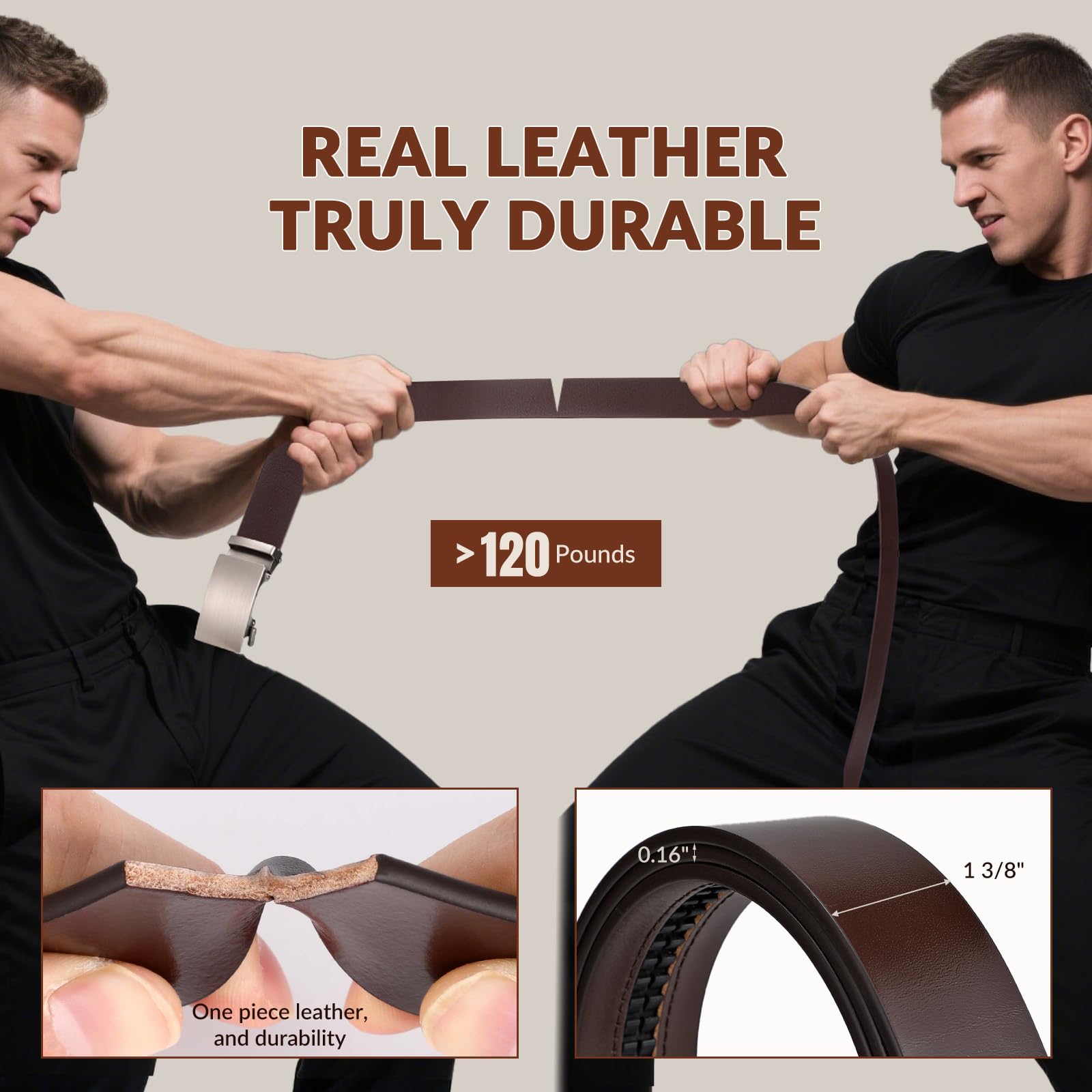 1.38" Genuine Leather Ratchet Belt Strap | NO BUCKLE - JASGOOD OFFICIAL