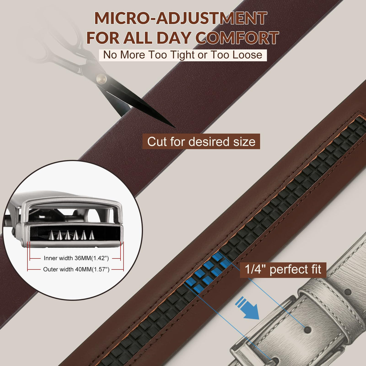 1.38" Genuine Leather Ratchet Belt Strap | NO BUCKLE - JASGOOD OFFICIAL