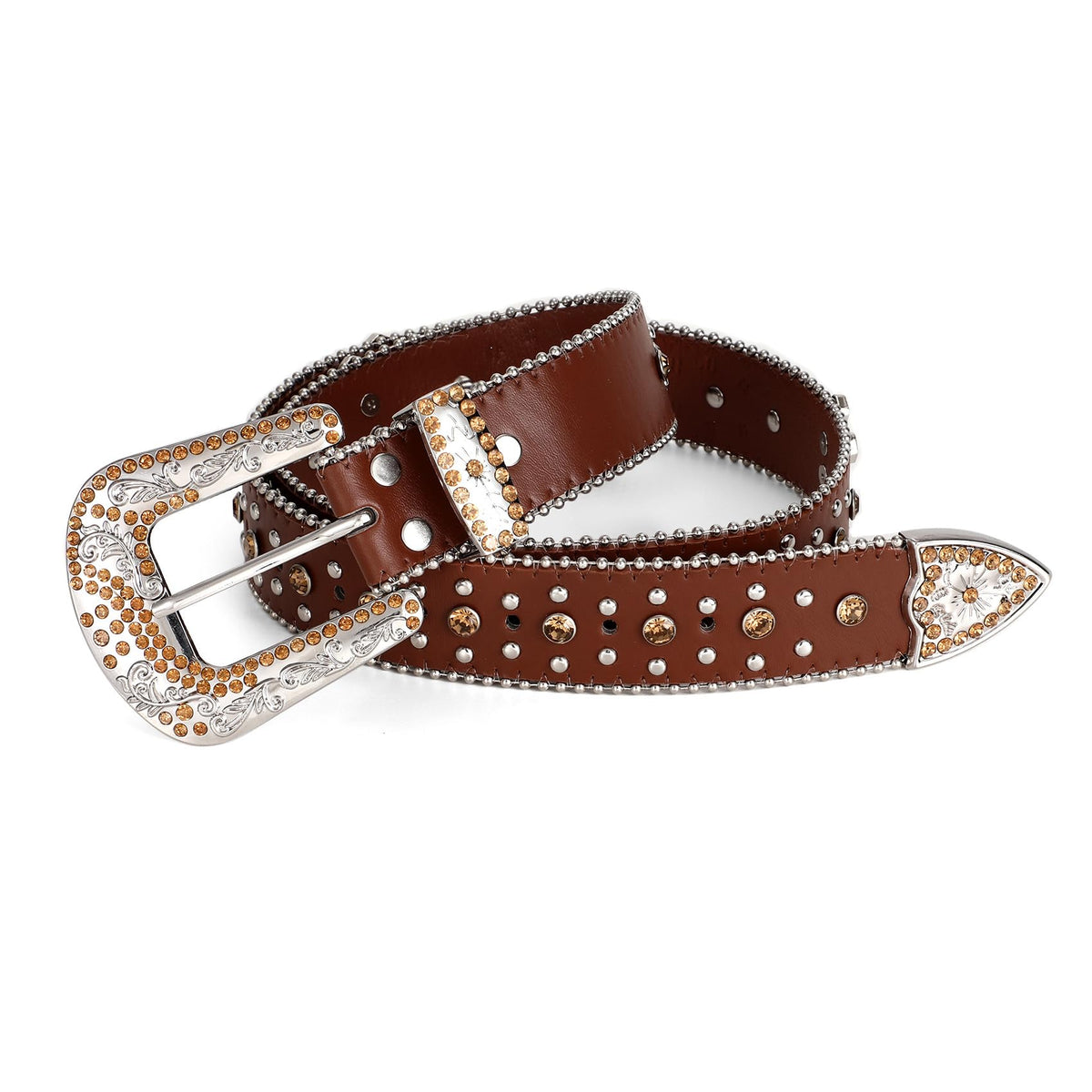 Rhinestone Studded Belt With Cross Crown - JASGOOD OFFICIAL