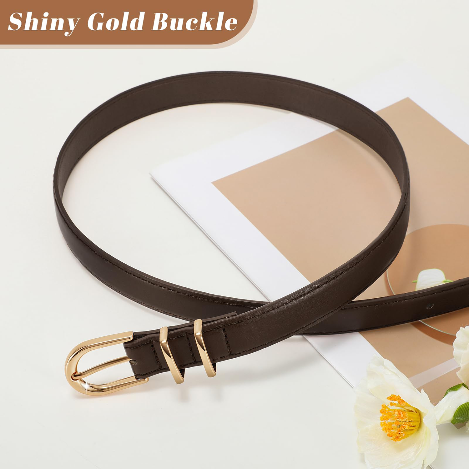 Women Skinny Vegan Leather Belt for Jeans