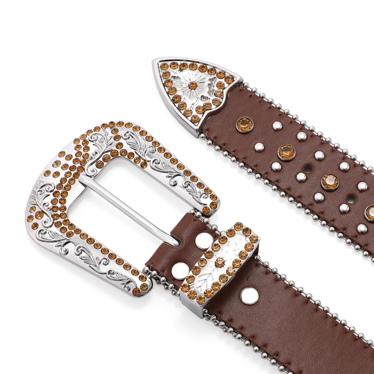 Rhinestone Studded Belt With Cross Crown - JASGOOD OFFICIAL