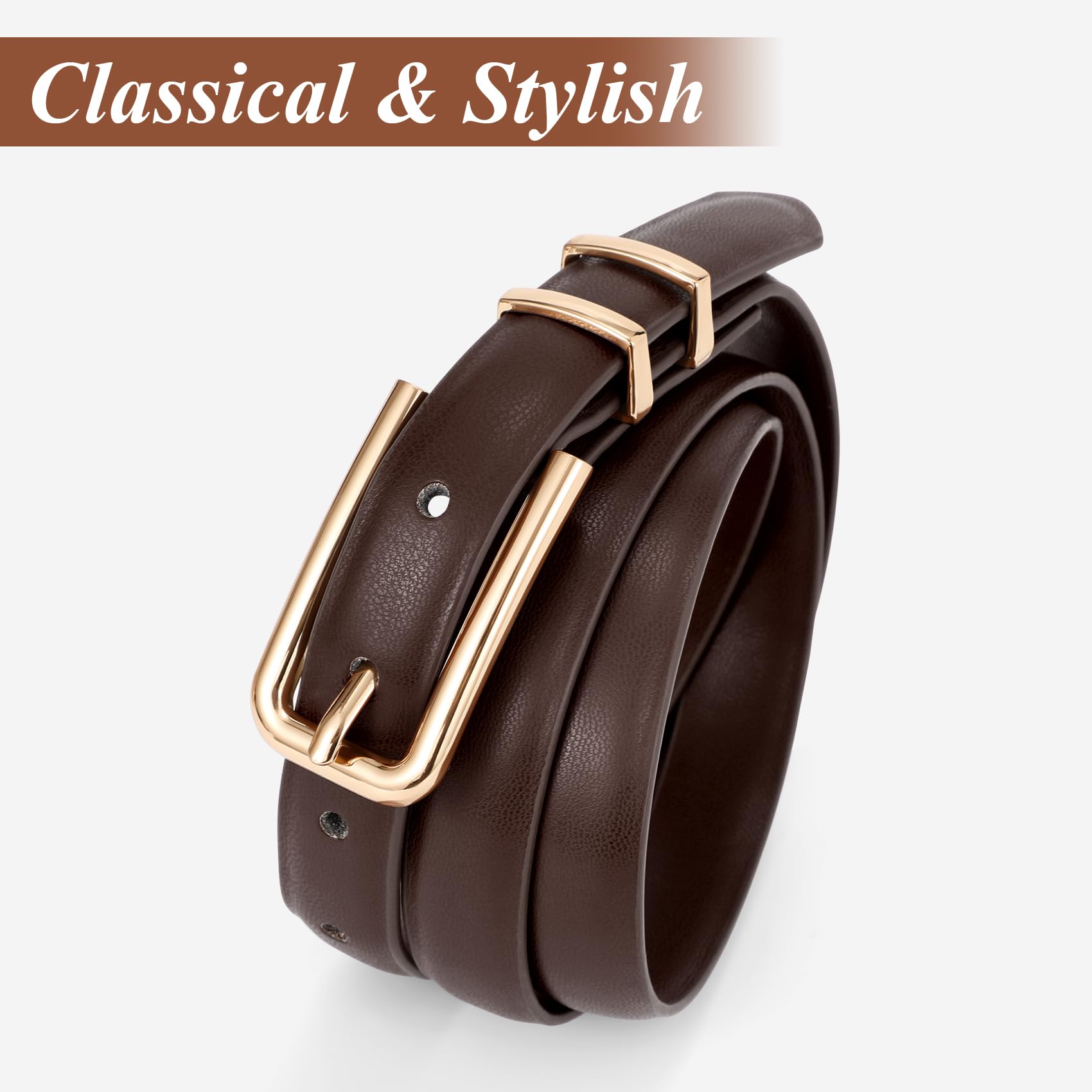 Thin Waist Belt with Square Gold Buckle