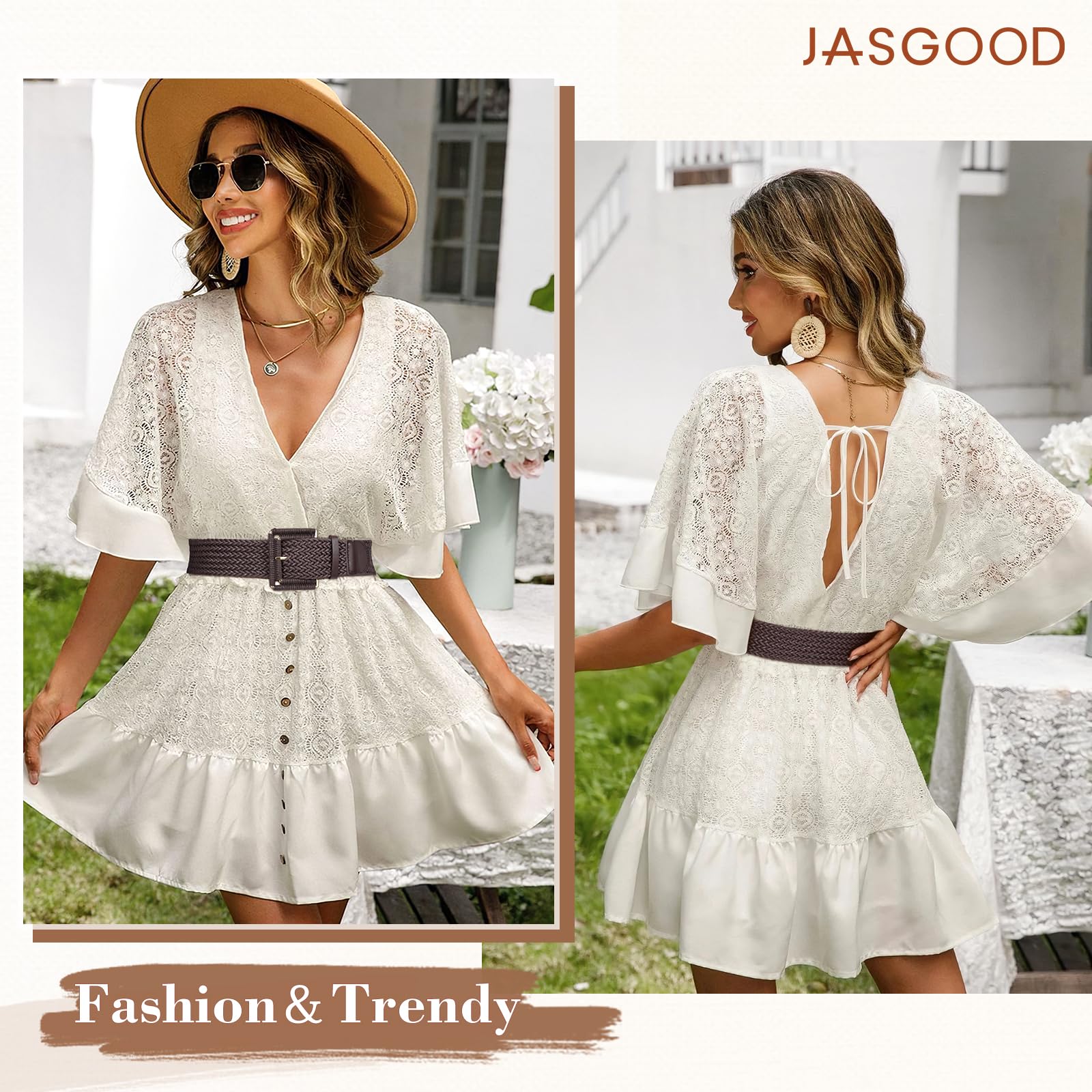 Rattan Waist Belt with Square Buckle