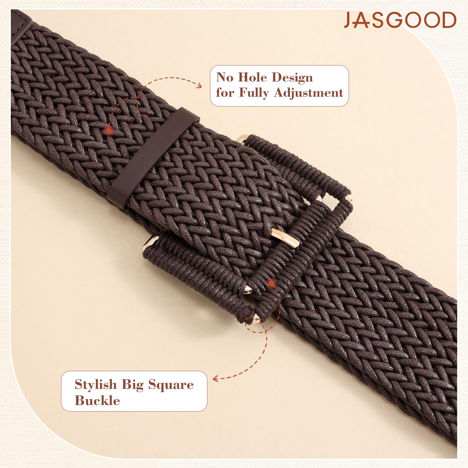 Rattan Waist Belt with Square Buckle