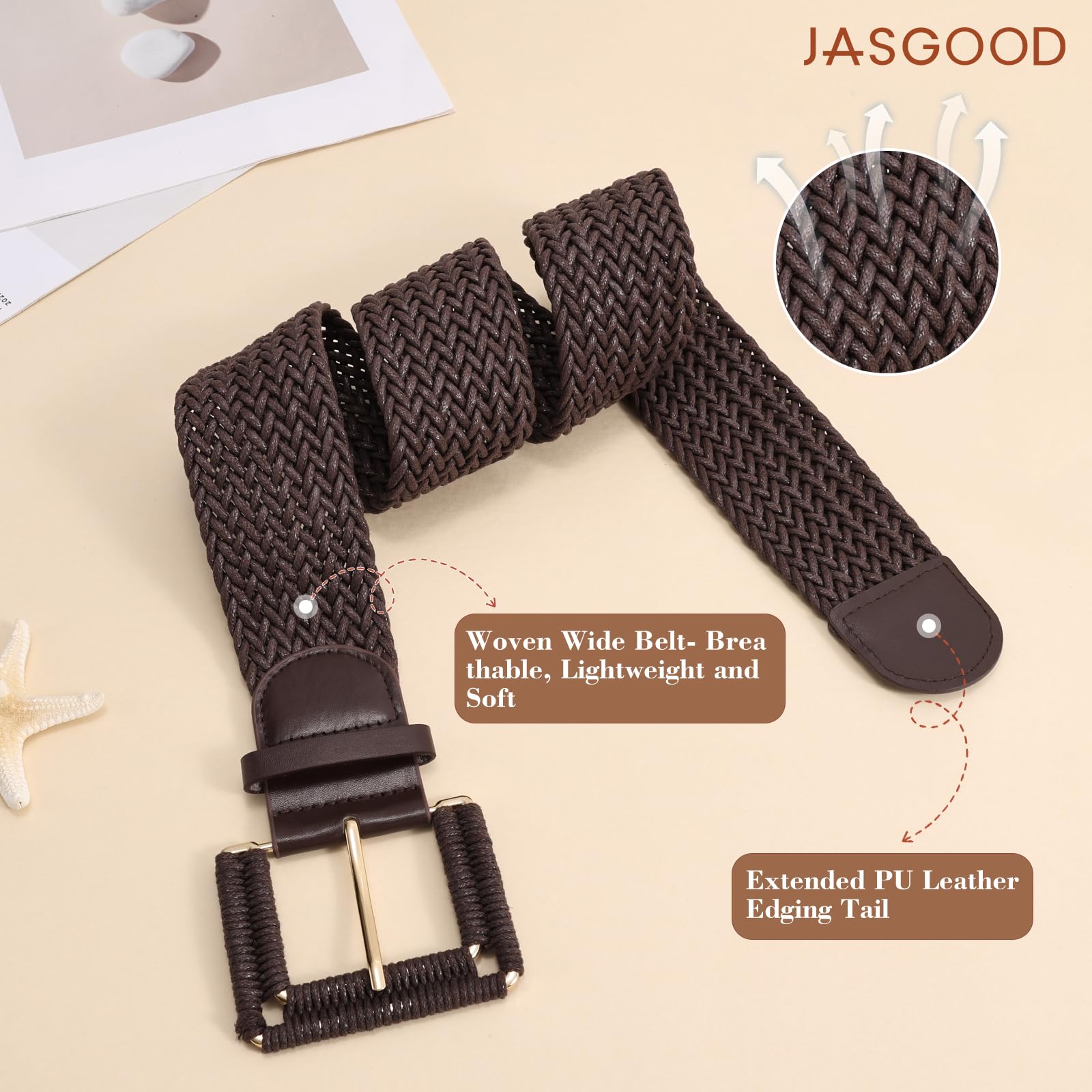 Rattan Waist Belt with Square Buckle