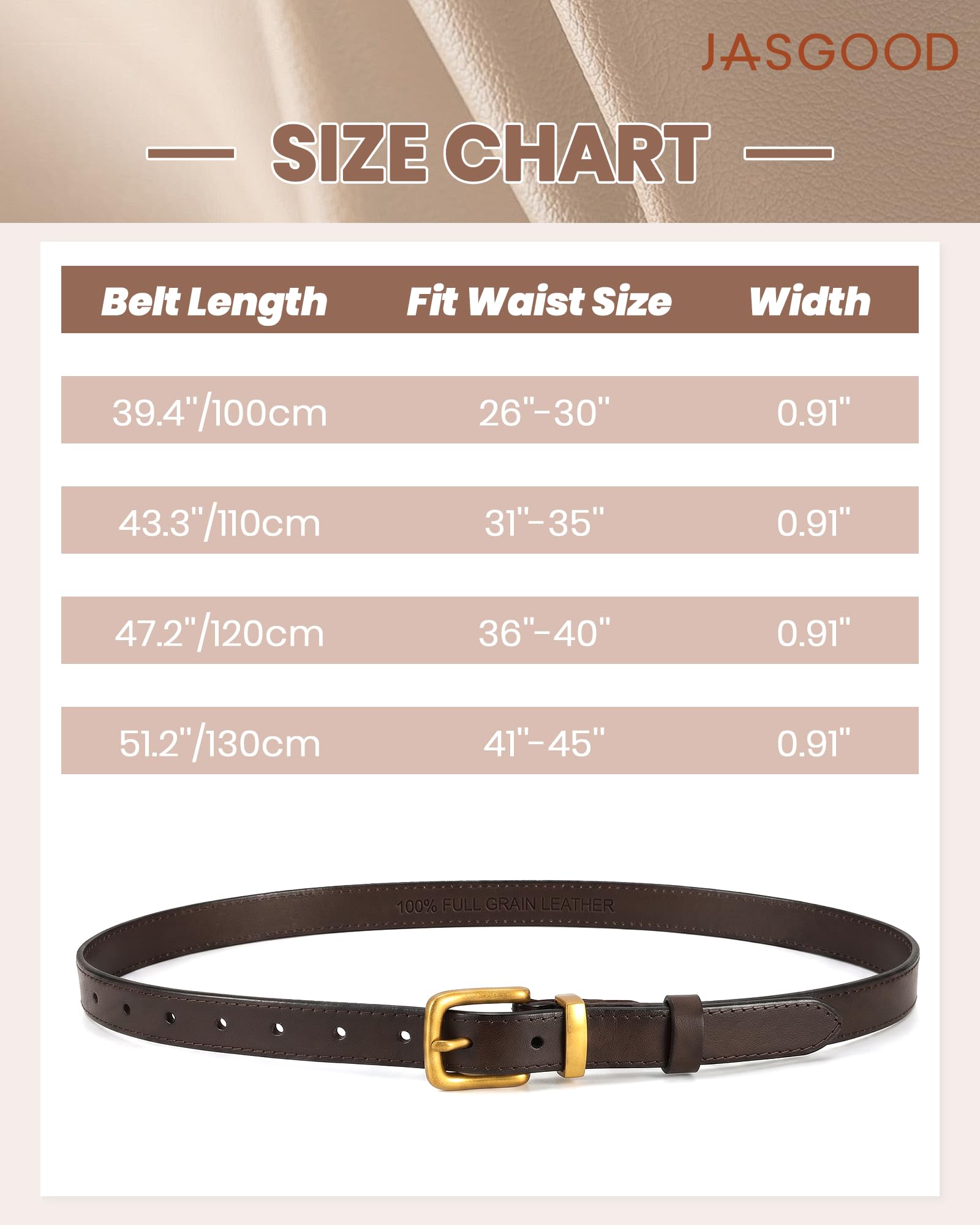 Vintage Full Grain Thin Leather Belt For Women