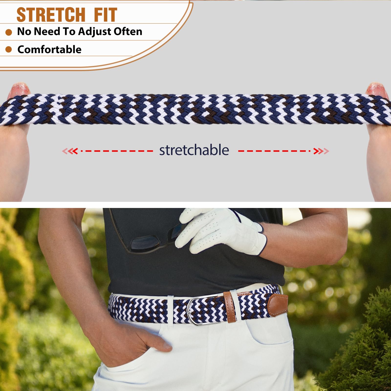 Braided Stretch Belt for Men Women
