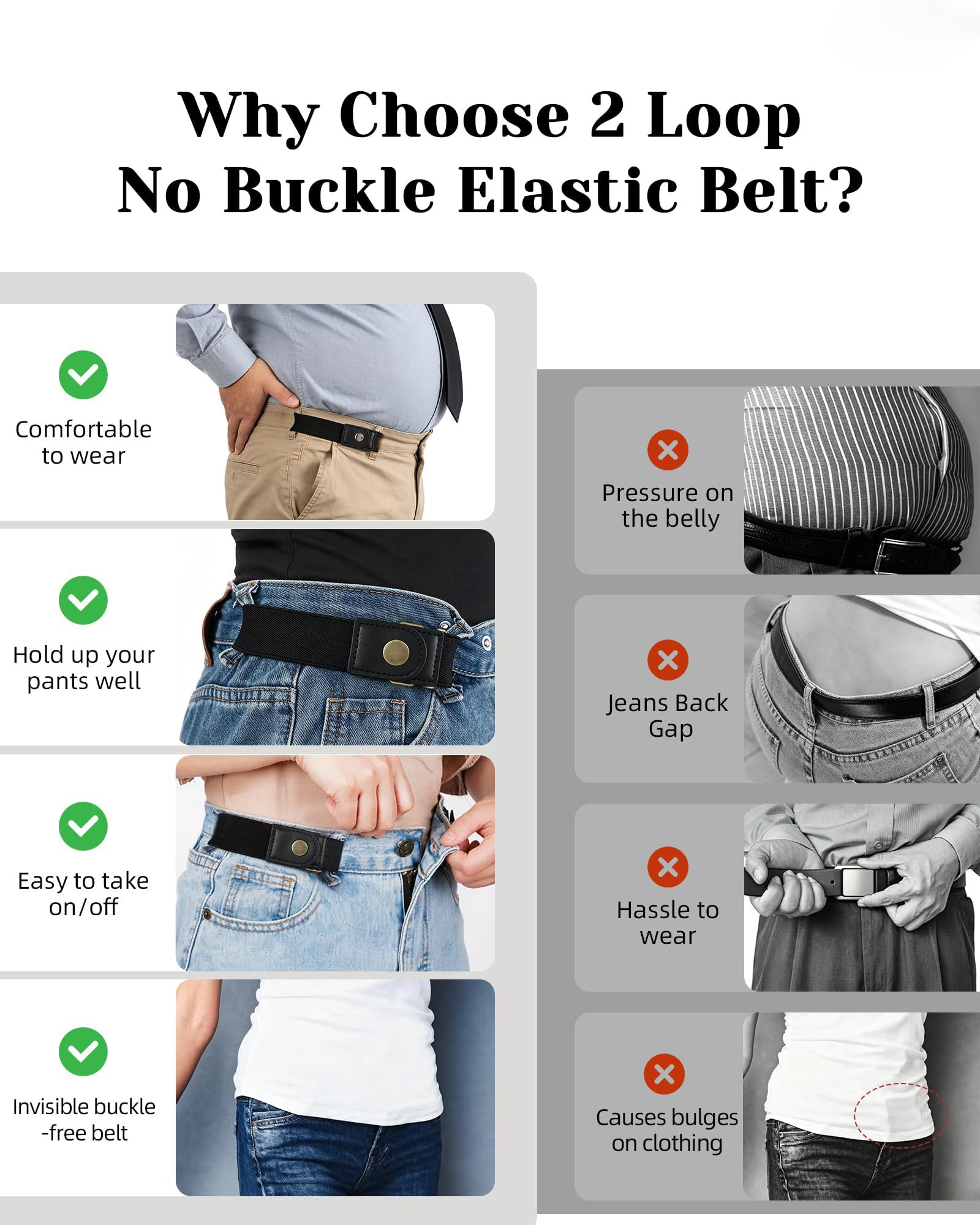 Half Side-Loop Elastic Waist Belt for Women Men