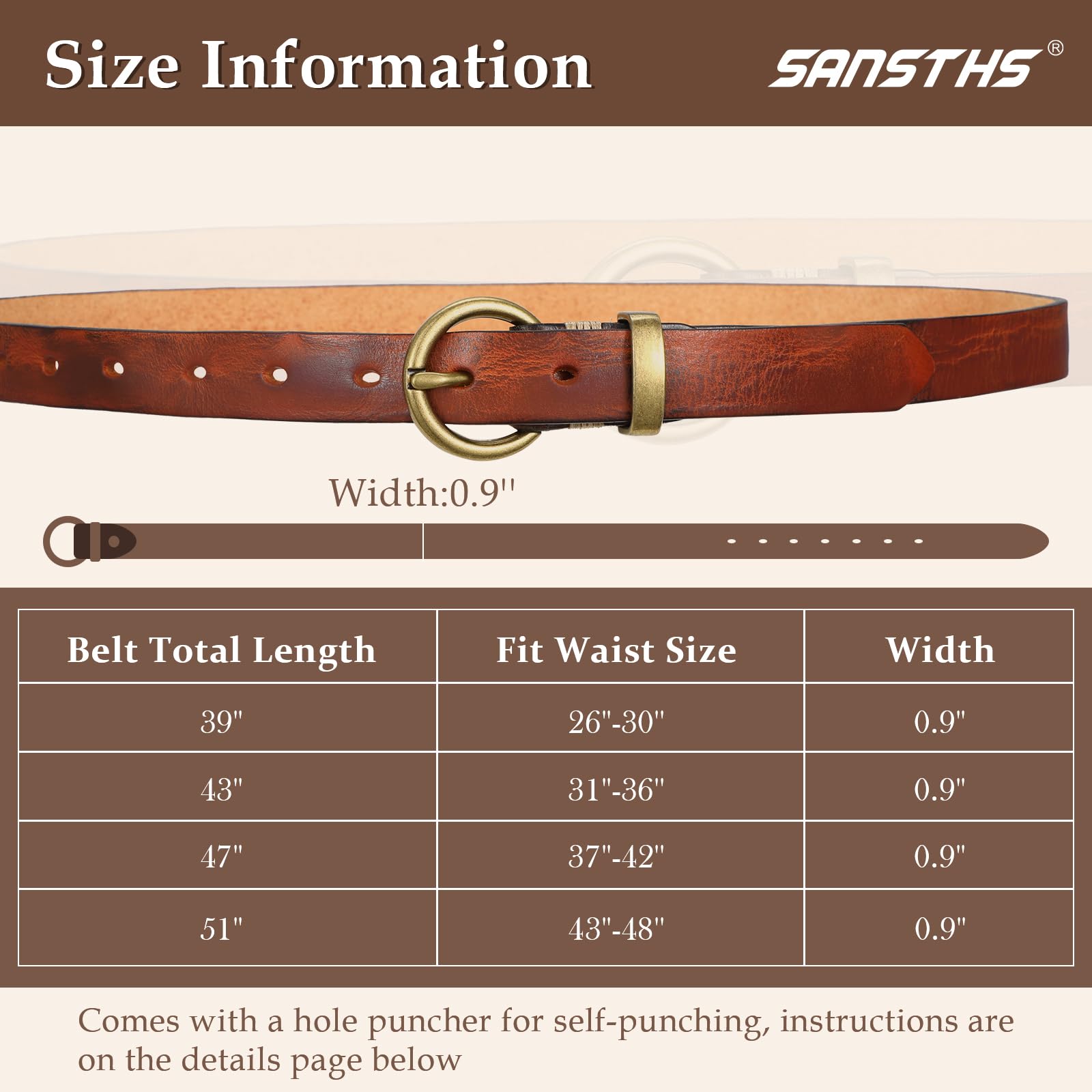 Vintage Cowhide Skinny Leather Belt - JASGOOD OFFICIAL