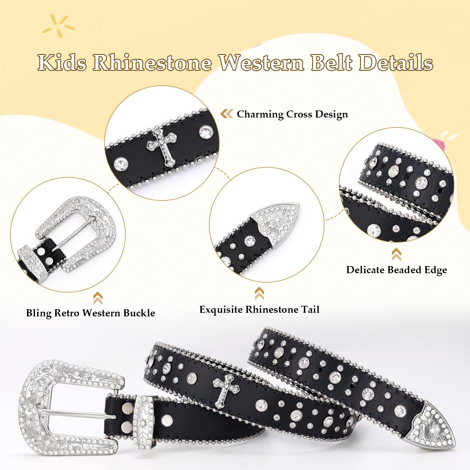 Teens Diamond Studded Bling Western Rhinestone Leather Belt