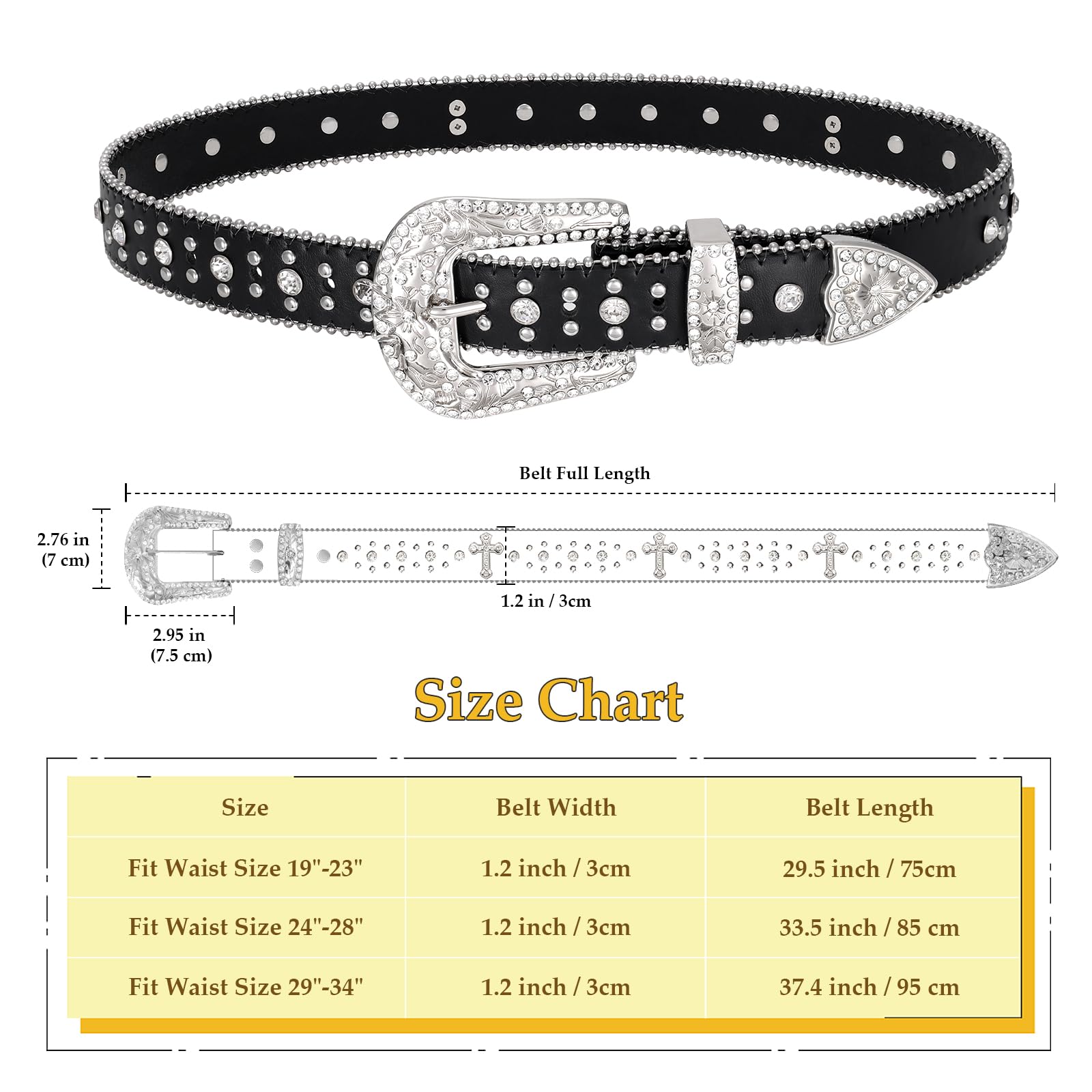 Teens Diamond Studded Bling Western Rhinestone Leather Belt