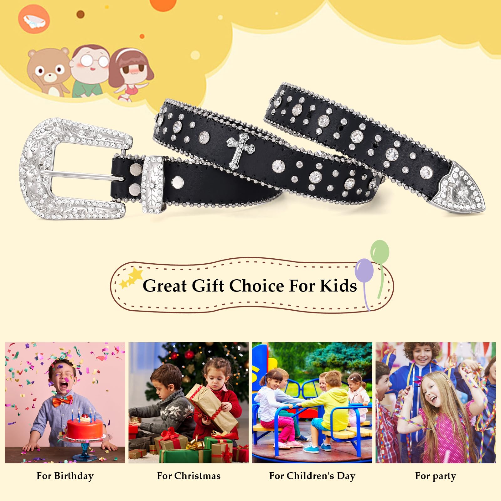 Teens Diamond Studded Bling Western Rhinestone Leather Belt