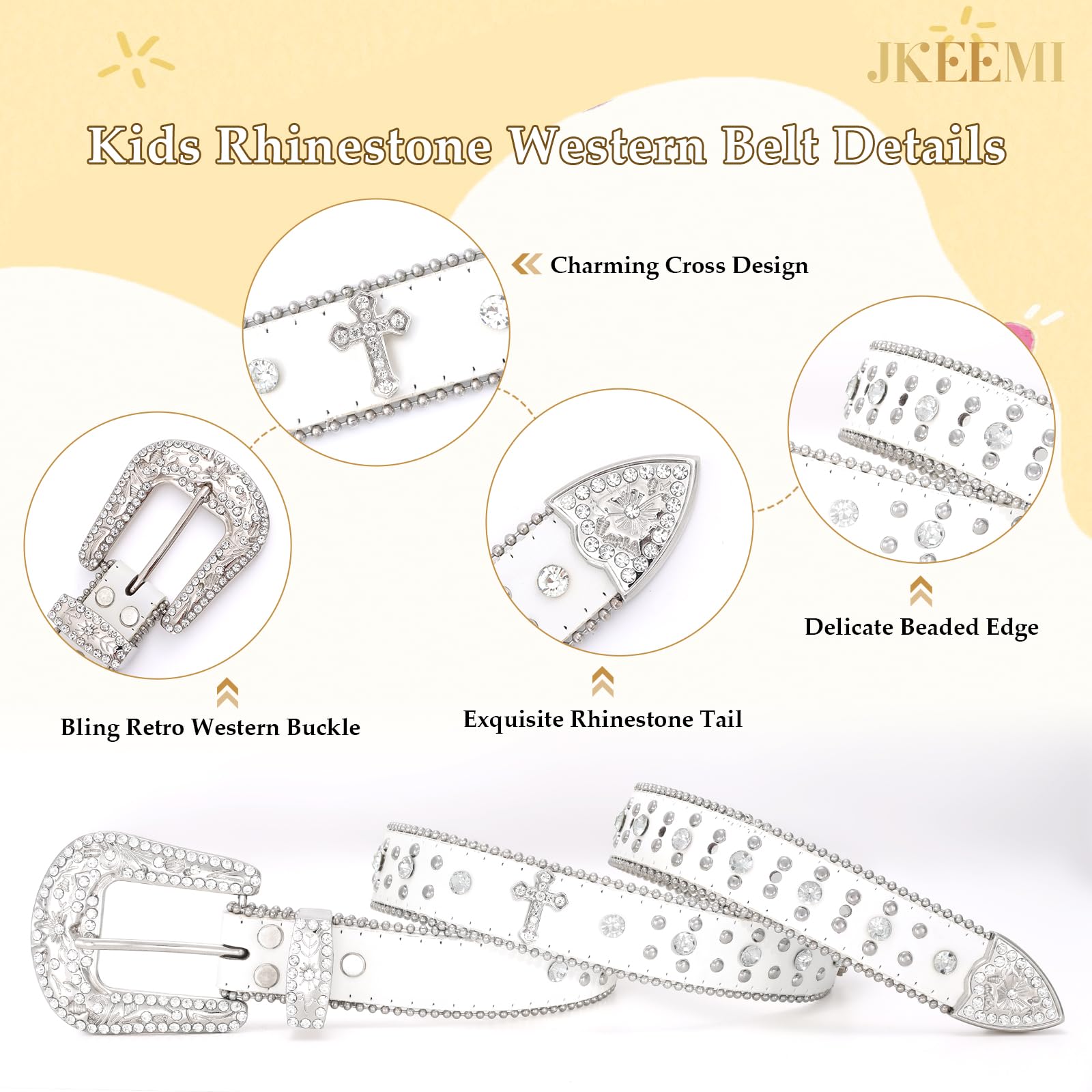 Teens Diamond Studded Bling Western Rhinestone Leather Belt