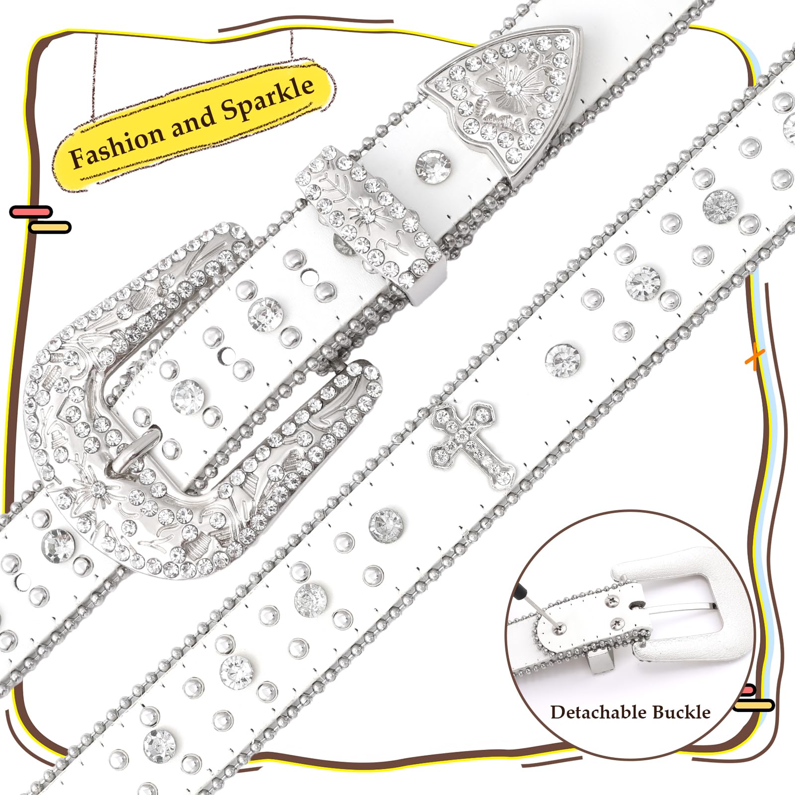 Teens Diamond Studded Bling Western Rhinestone Leather Belt