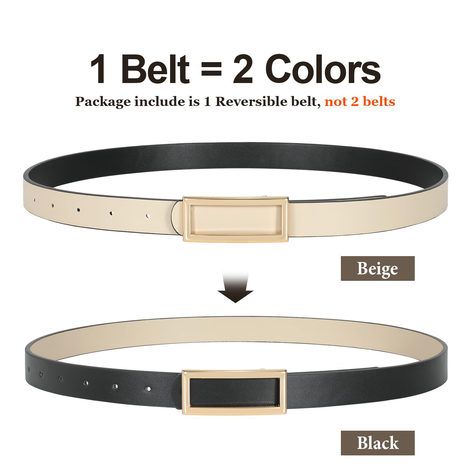 Reversible Waist Belt with Square Buckle