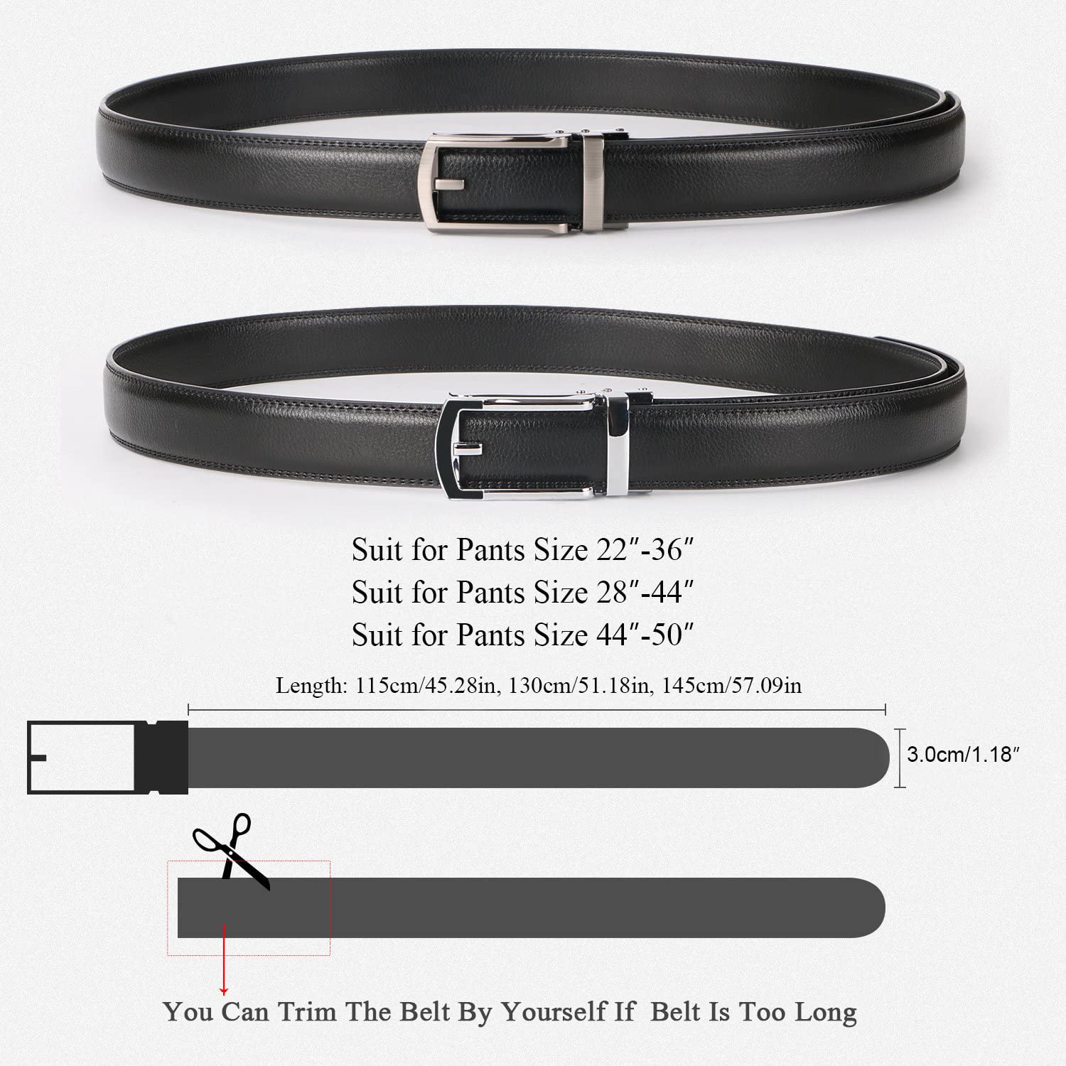 2-Pack Sliding Ratchet Belt For Trousers 1.18" Width