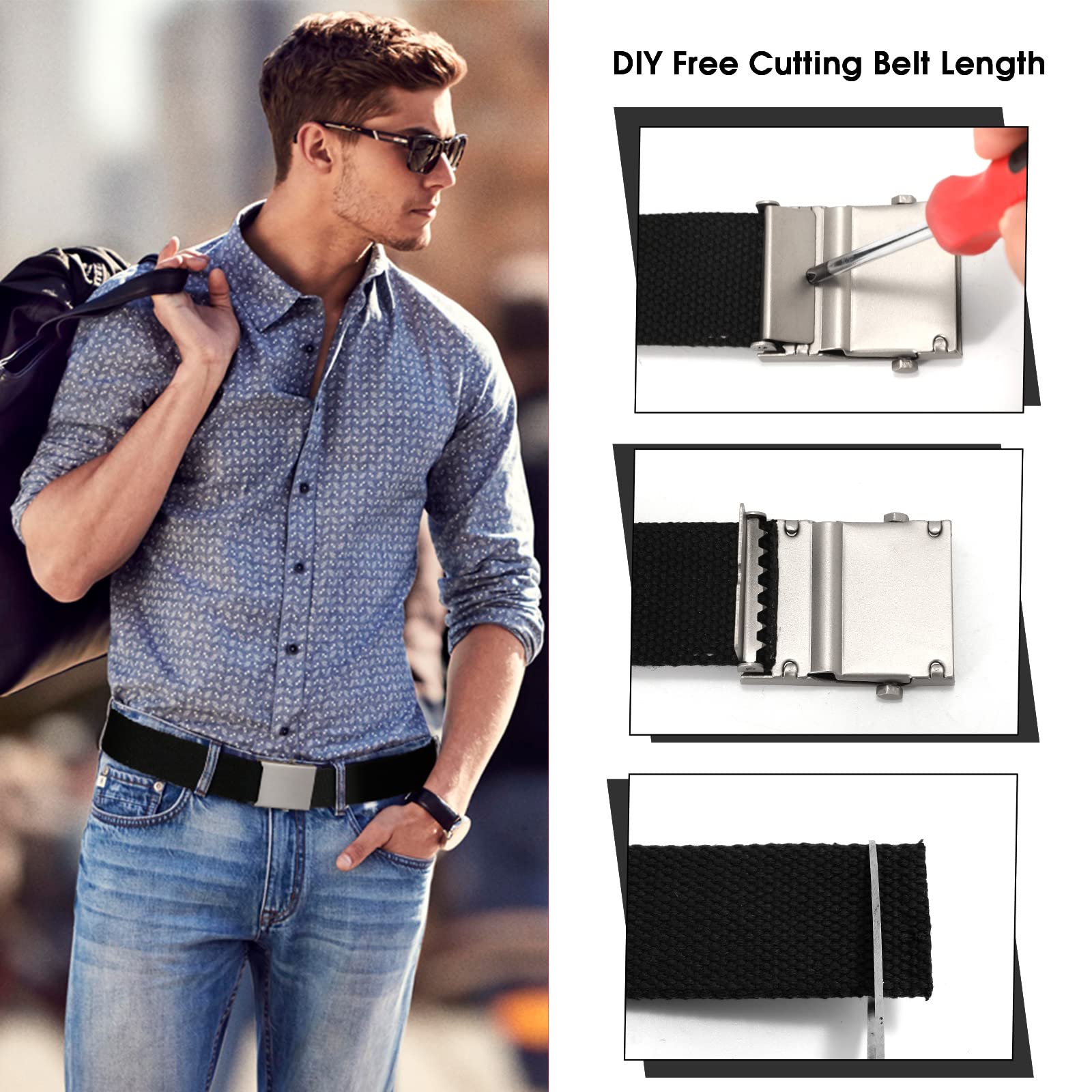 2 Pack Canvas Web Belt with Metal Buckle