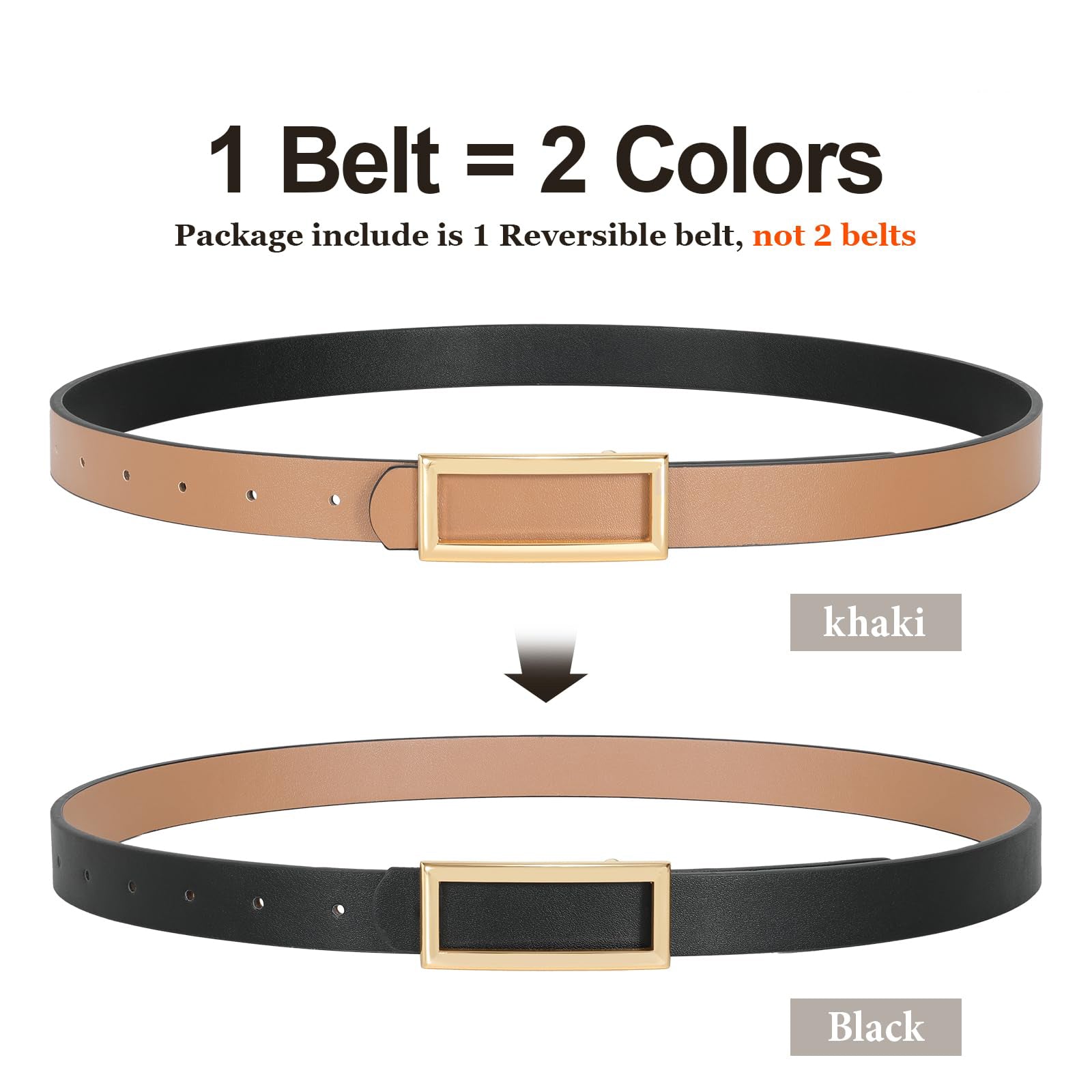 Reversible Waist Belt with Square Buckle