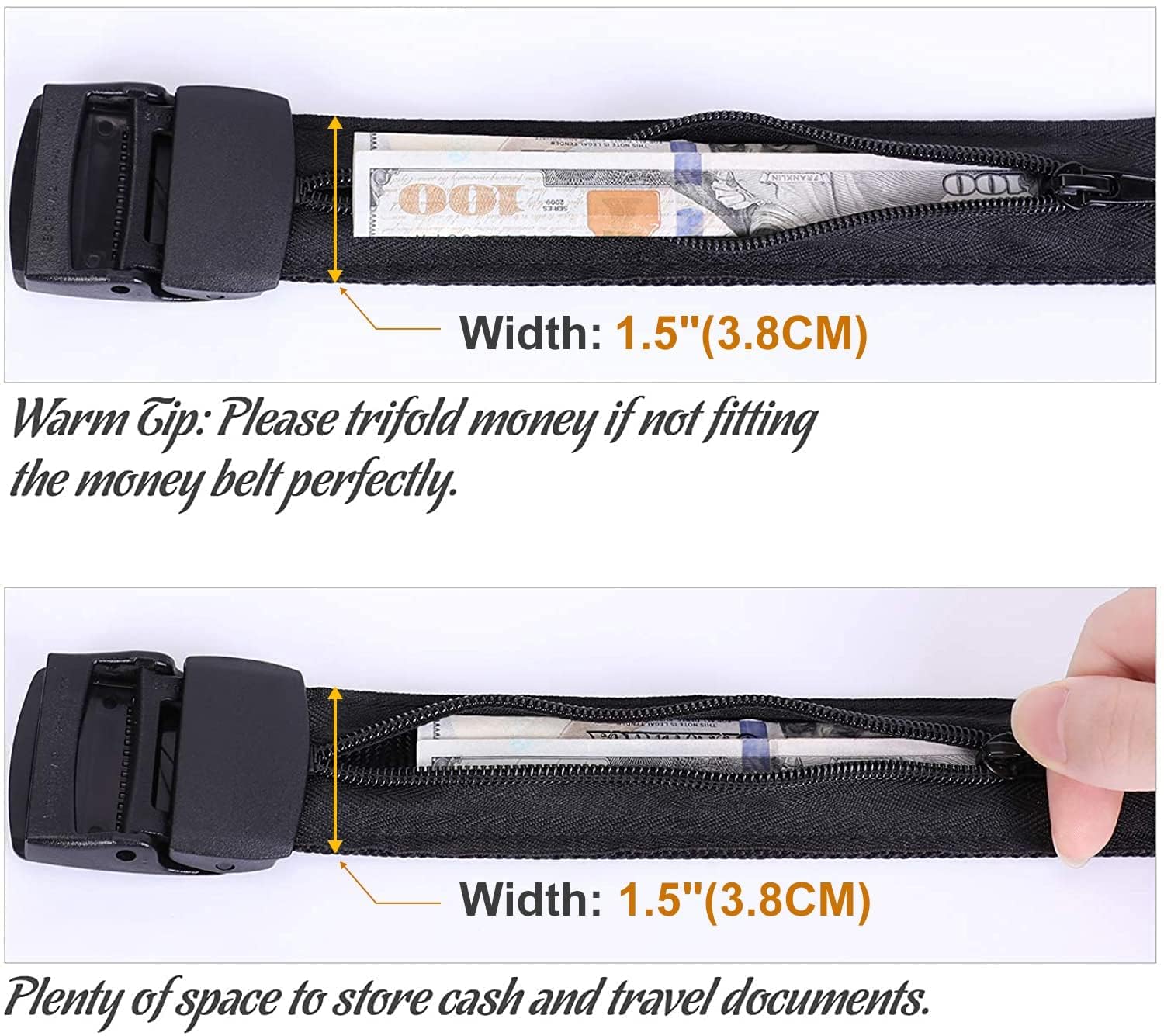 Security Money Belt with Hidden Money Pocket